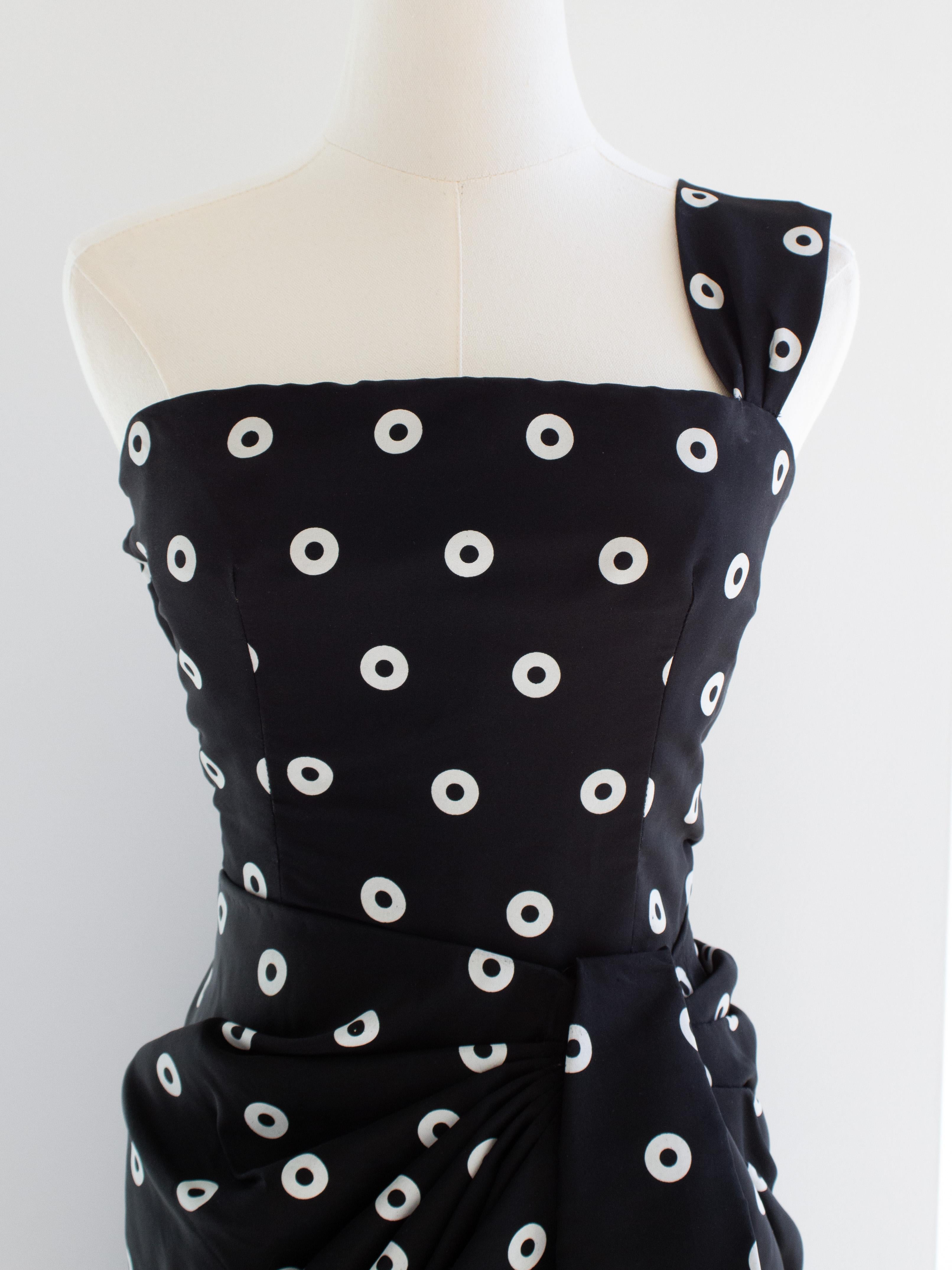 Givenchy Alta Costura Años 80 Vestido Vintage Blanco Negro Lunares en venta 1