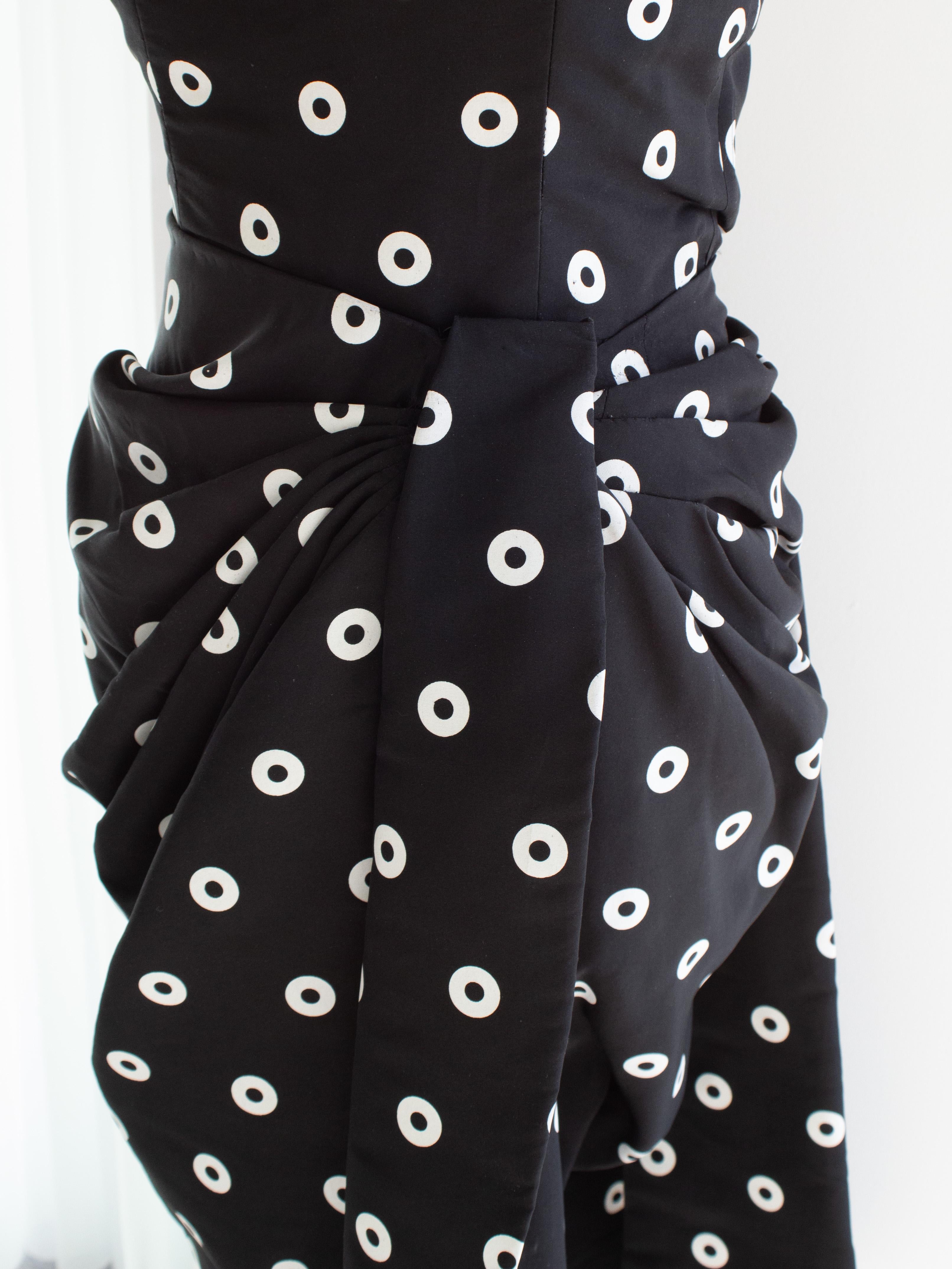 Givenchy Alta Costura Años 80 Vestido Vintage Blanco Negro Lunares en venta 2