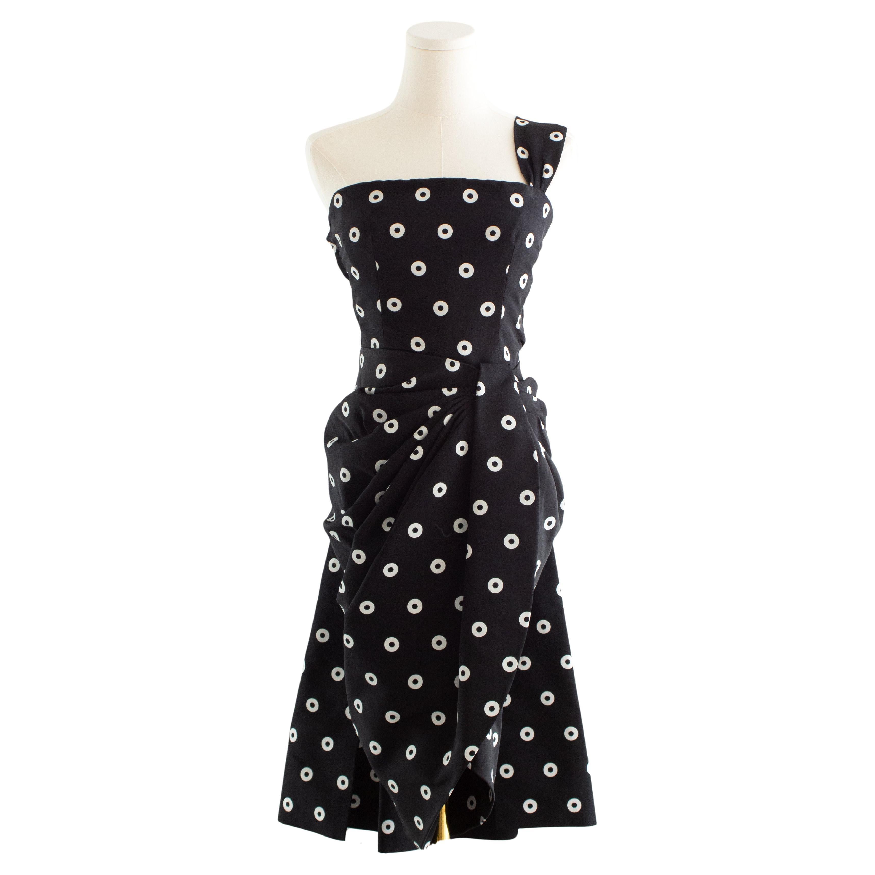 Givenchy Alta Costura Años 80 Vestido Vintage Blanco Negro Lunares en venta