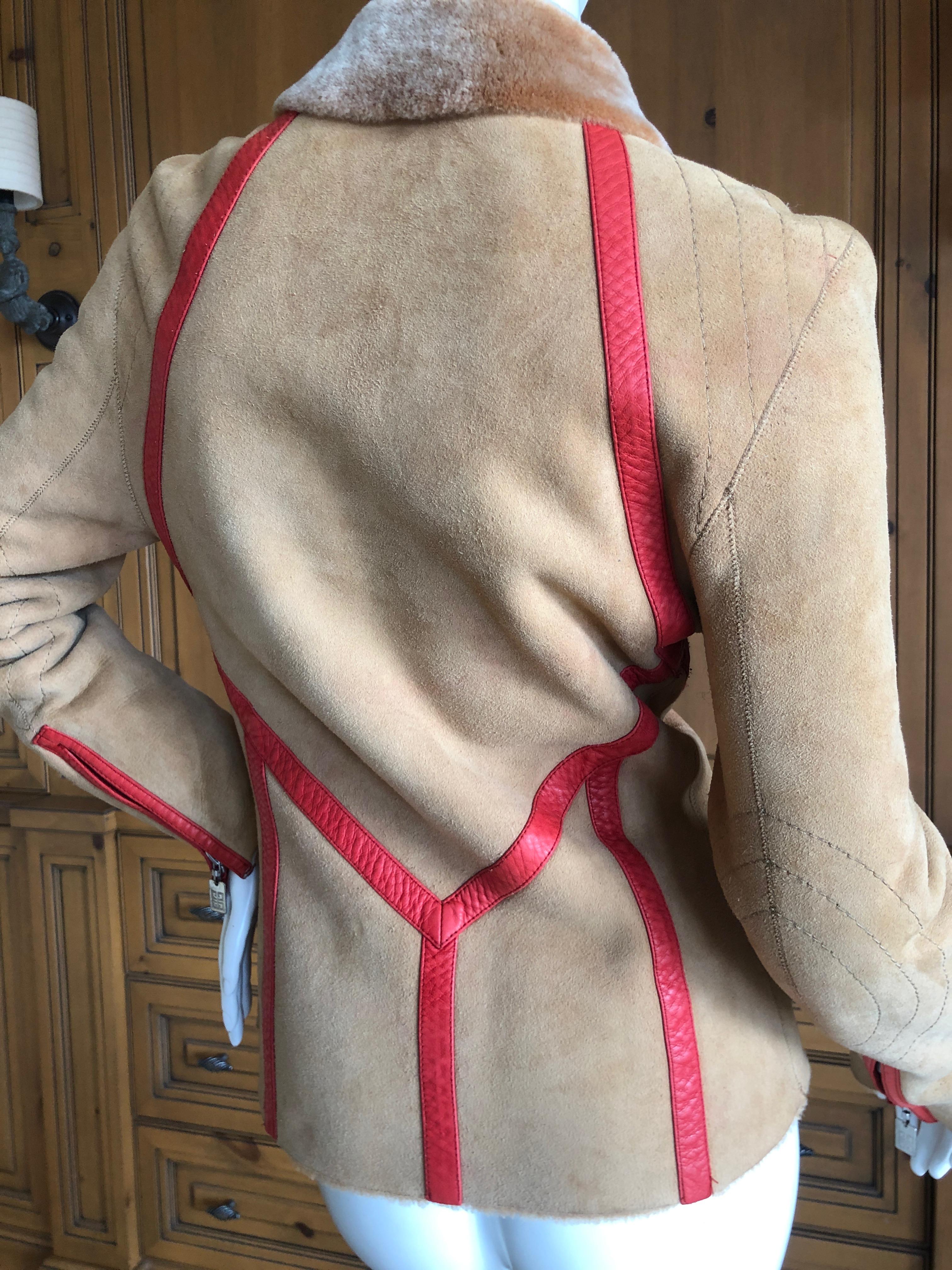 Givenchy Haute Couture A/W 1998 by Alexander McQueen Red Trim Shearling Jacket For Sale 3