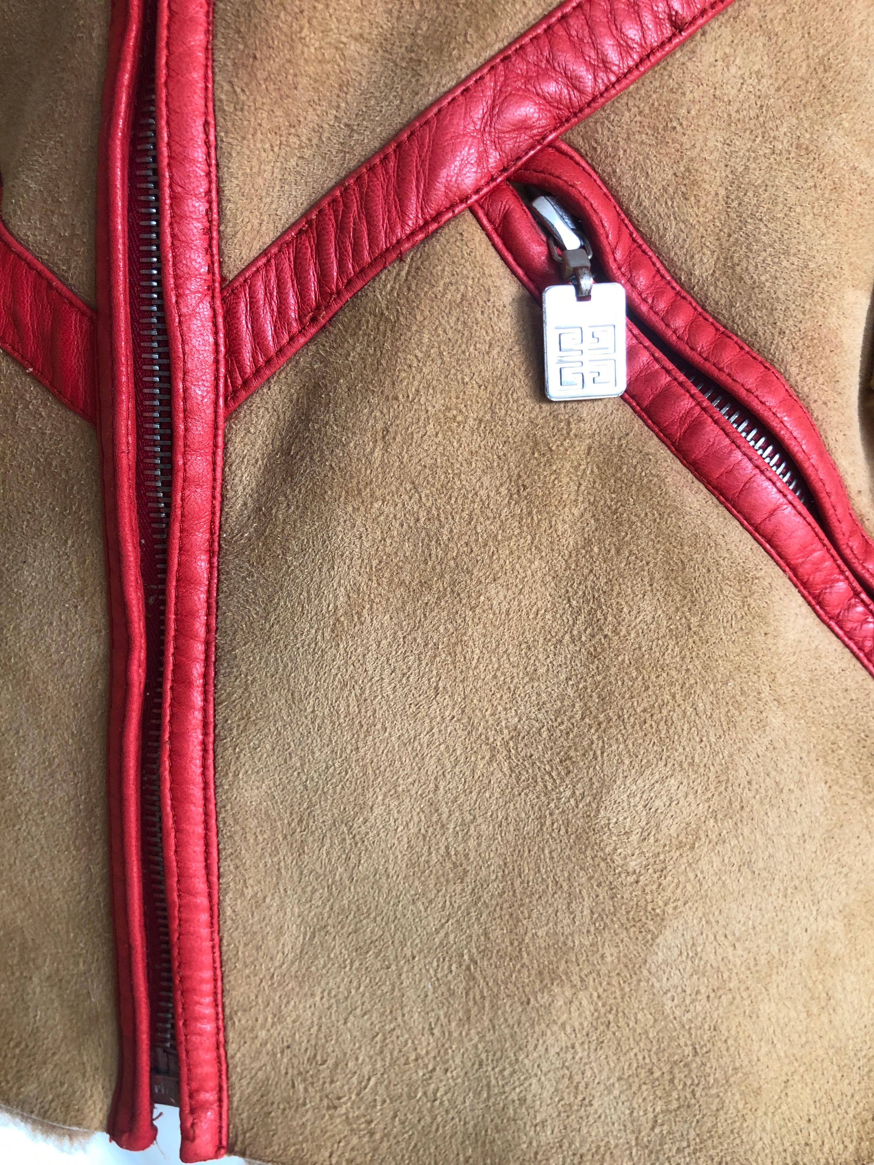 Givenchy Haute Couture A/W 1998 by Alexander McQueen Red Trim Shearling Jacket In Excellent Condition For Sale In Cloverdale, CA