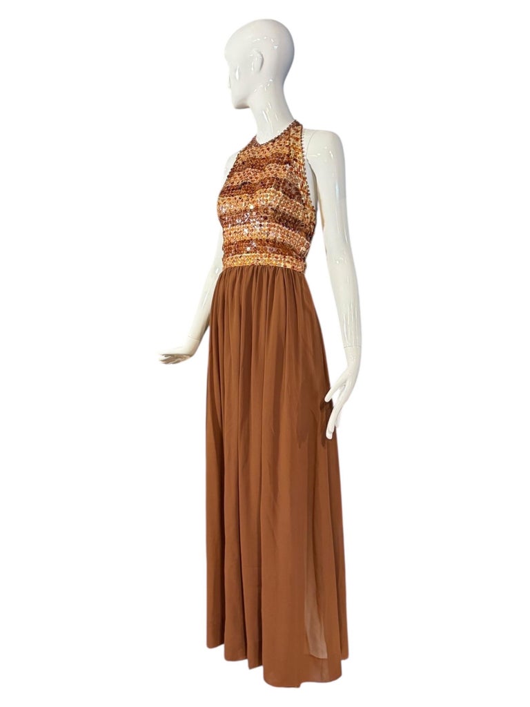 Hubert de Givenchy Haute Couture AmberSequin Halter Gown c. 1960's For  Sale at 1stDibs