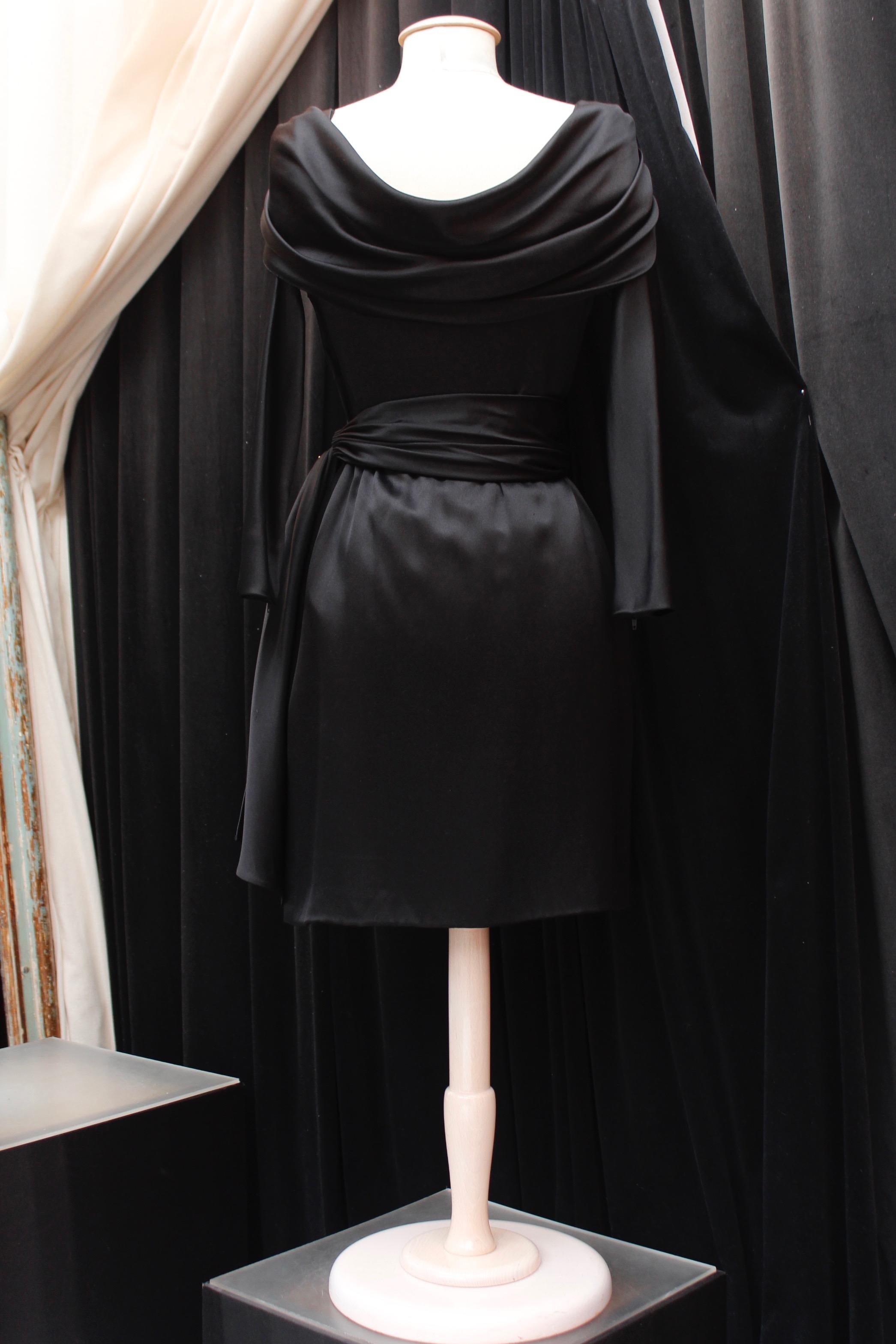 Black Givenchy Haute Couture black satin sheath dress