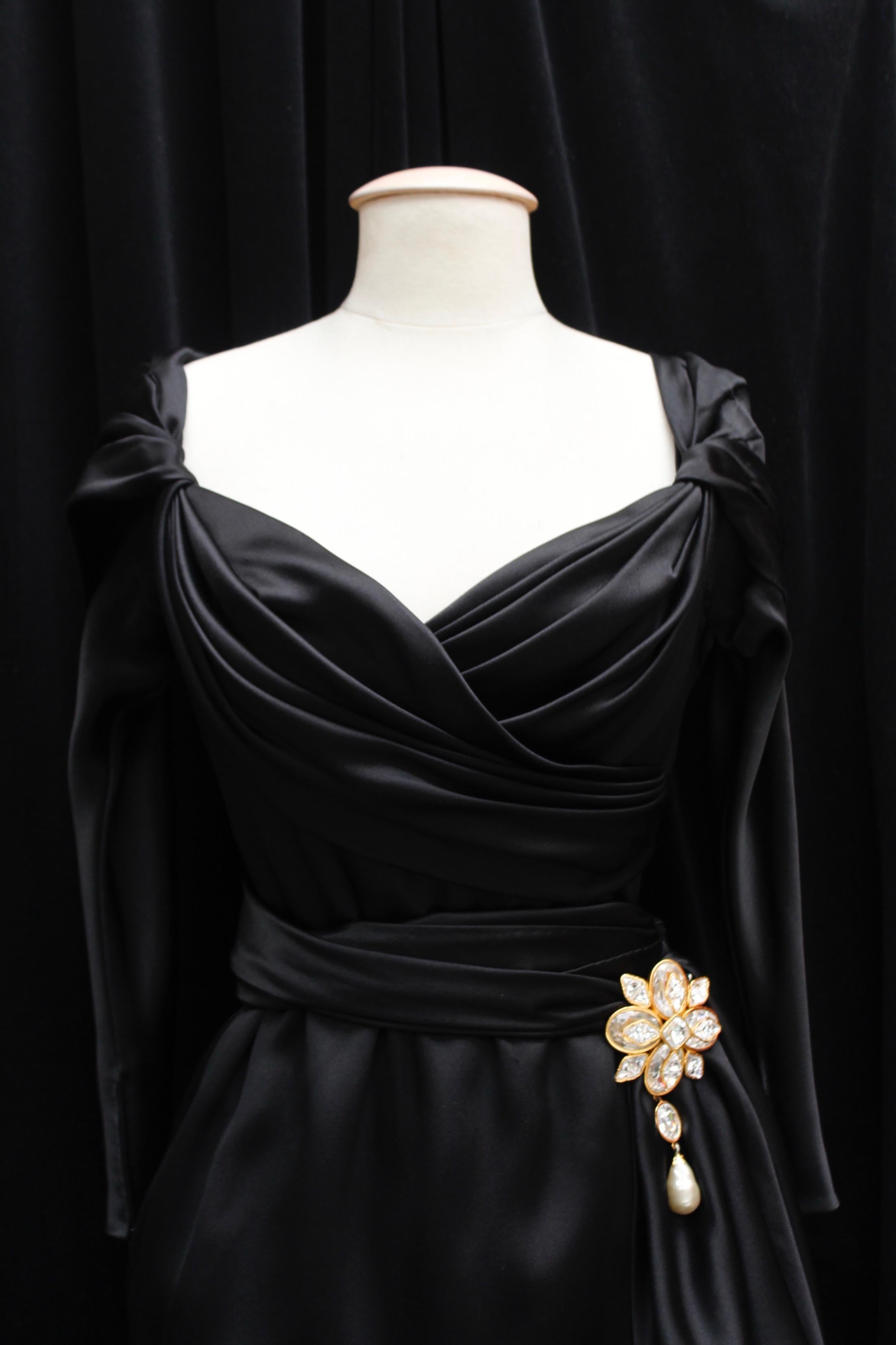 Women's Givenchy Haute Couture black satin sheath dress