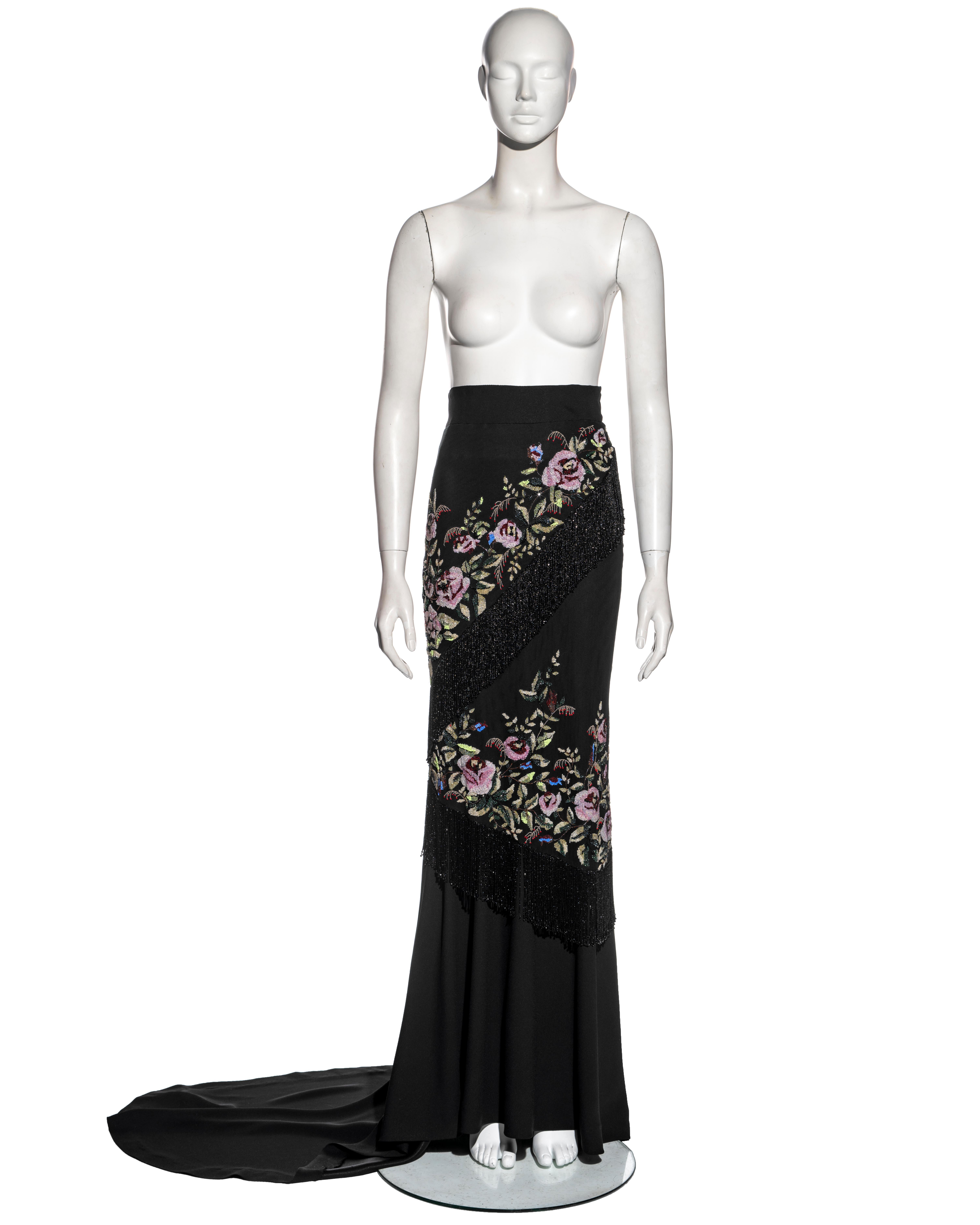 Black Givenchy Haute Couture by Alexander McQueen beaded evening skirt, fw 1998 For Sale
