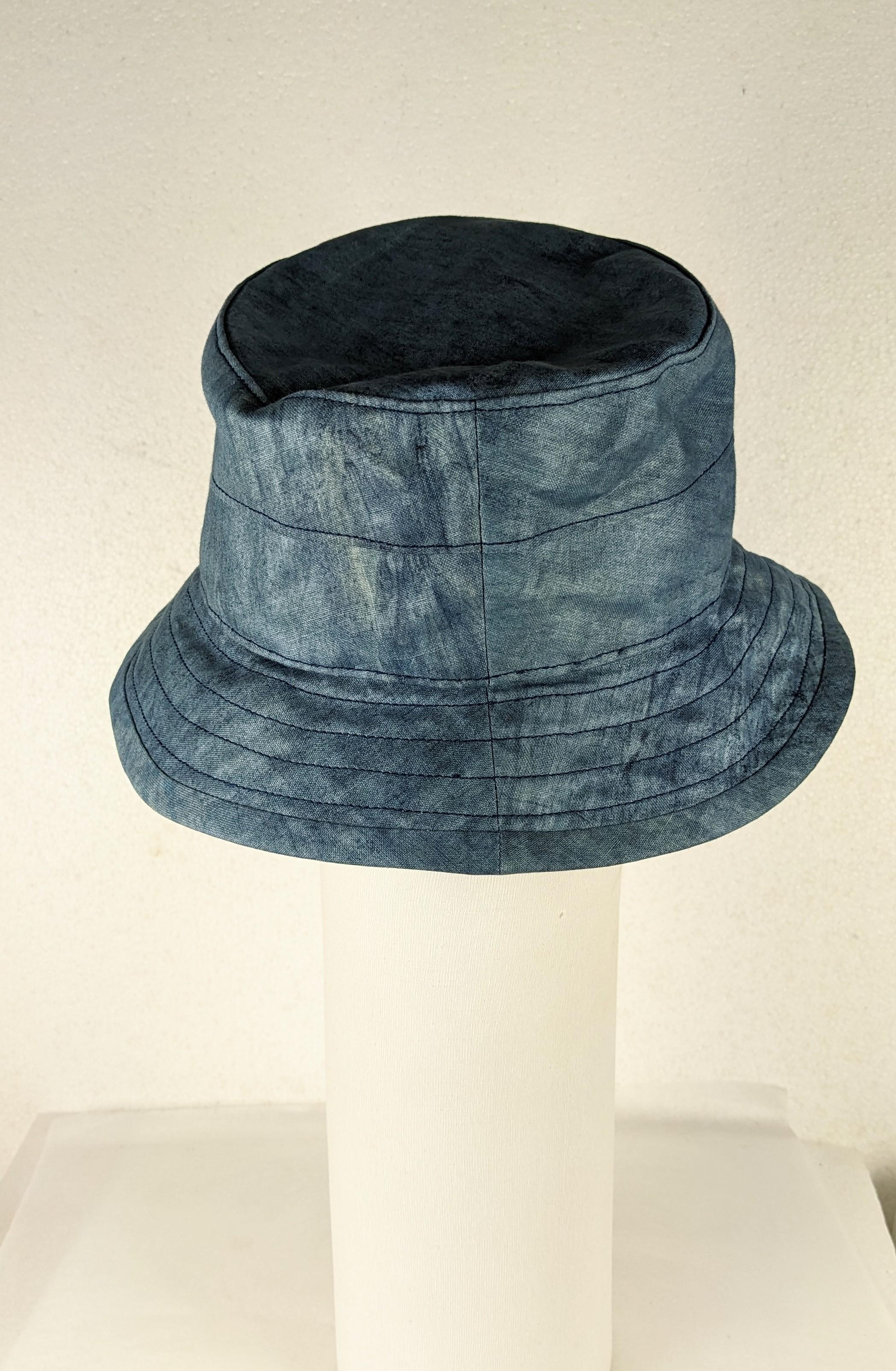 Givenchy Haute Couture Gardening Hat from Bunny Mellon's estate in a tie dyed denim blue lightweight cotton. Known for her love of gardening and flowers, she ordered these custom made Couture hats by the dozen. Super chic custom made hat for one of
