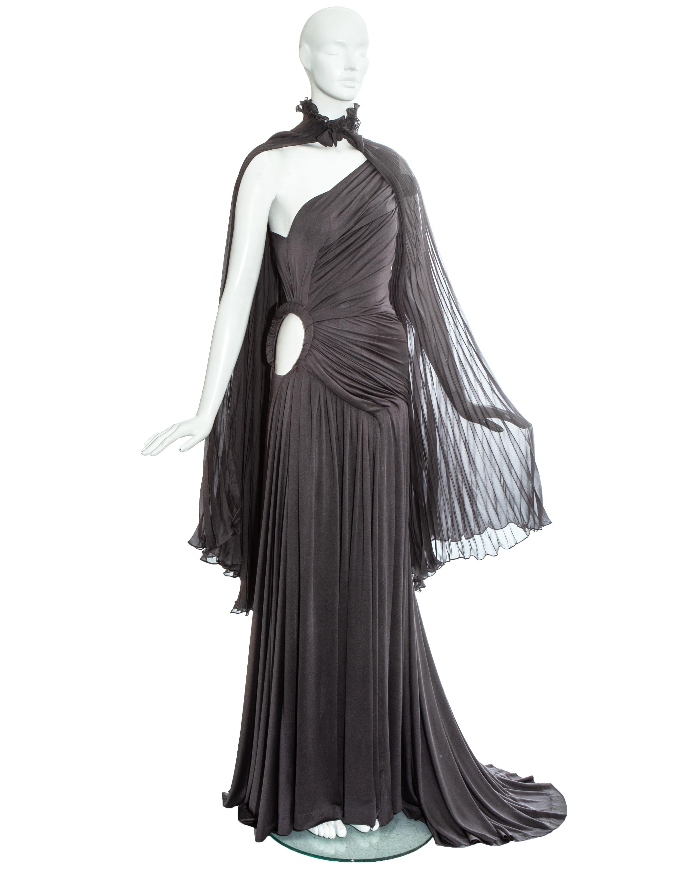 Black Givenchy Haute Couture grey silk trained evening dress and cape, fw 2003 For Sale