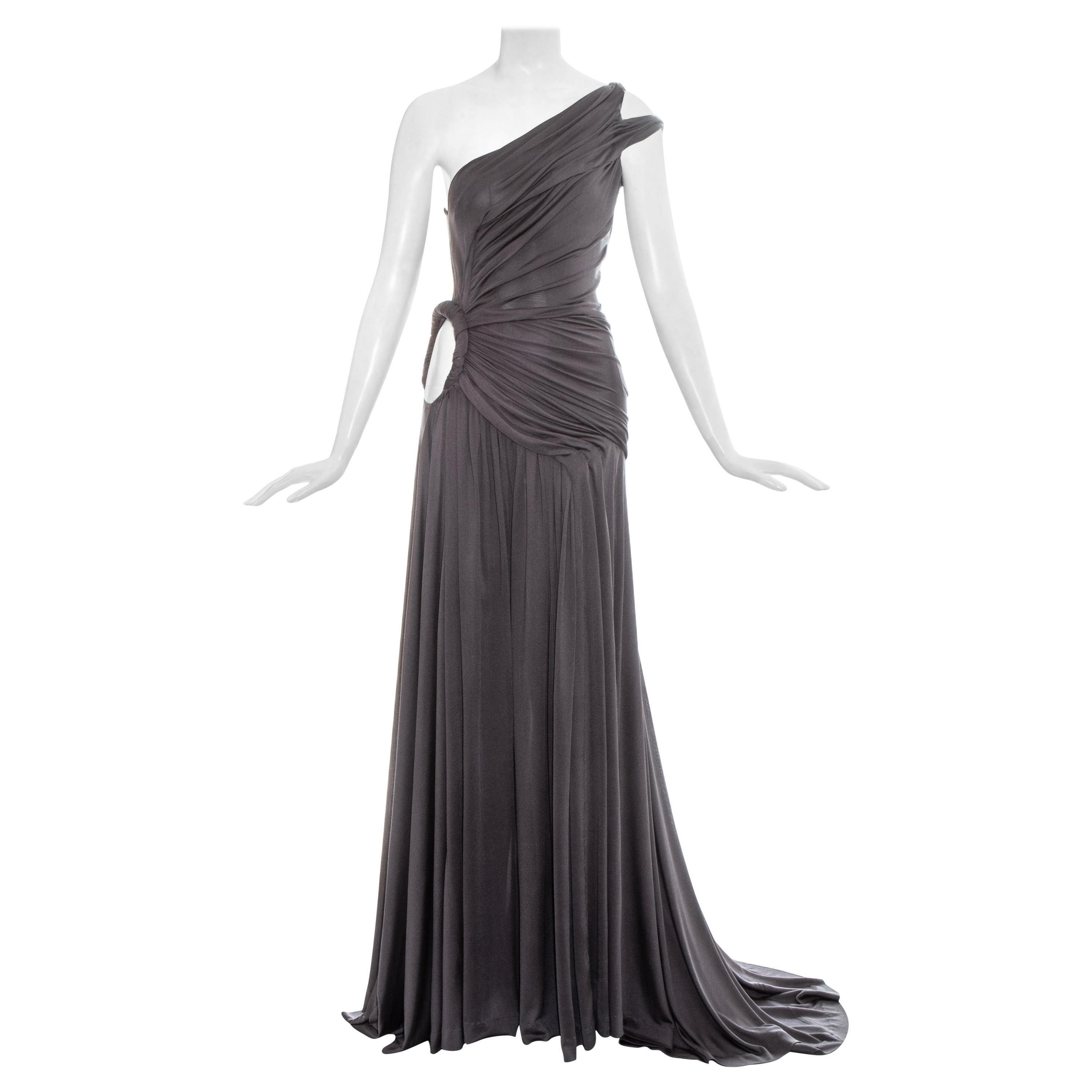 Givenchy Haute Couture grey silk trained evening dress and cape, fw 2003 For Sale