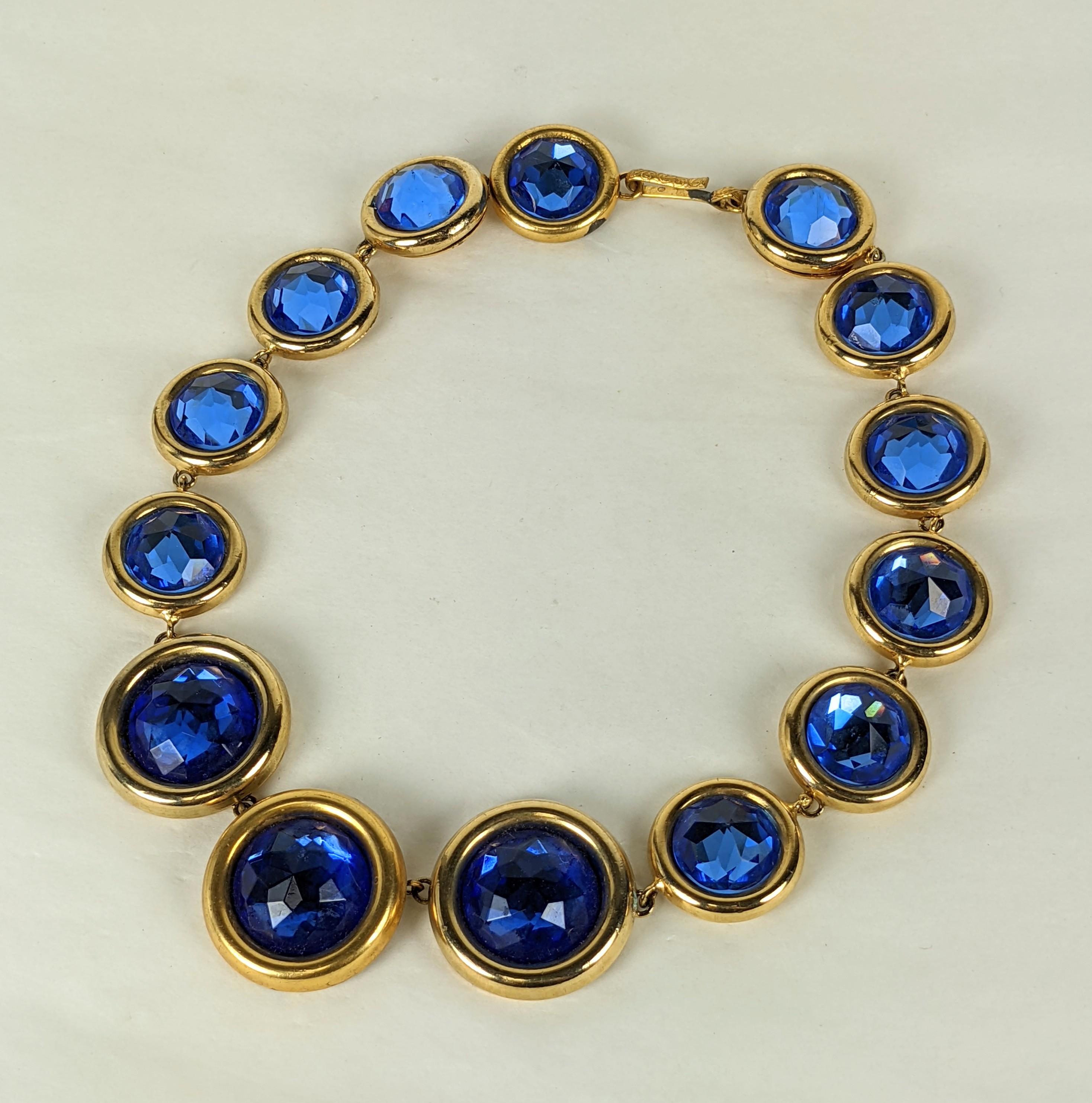 Hubert de Givenchy Haute Couture sapphire crystal riviere. The choker style necklace of graduated rose cut faceted crystals. Bezel set in graduated gilt plate round walled and ridged settings. Hook and eye closure. Made in France.  Provenance Bunny