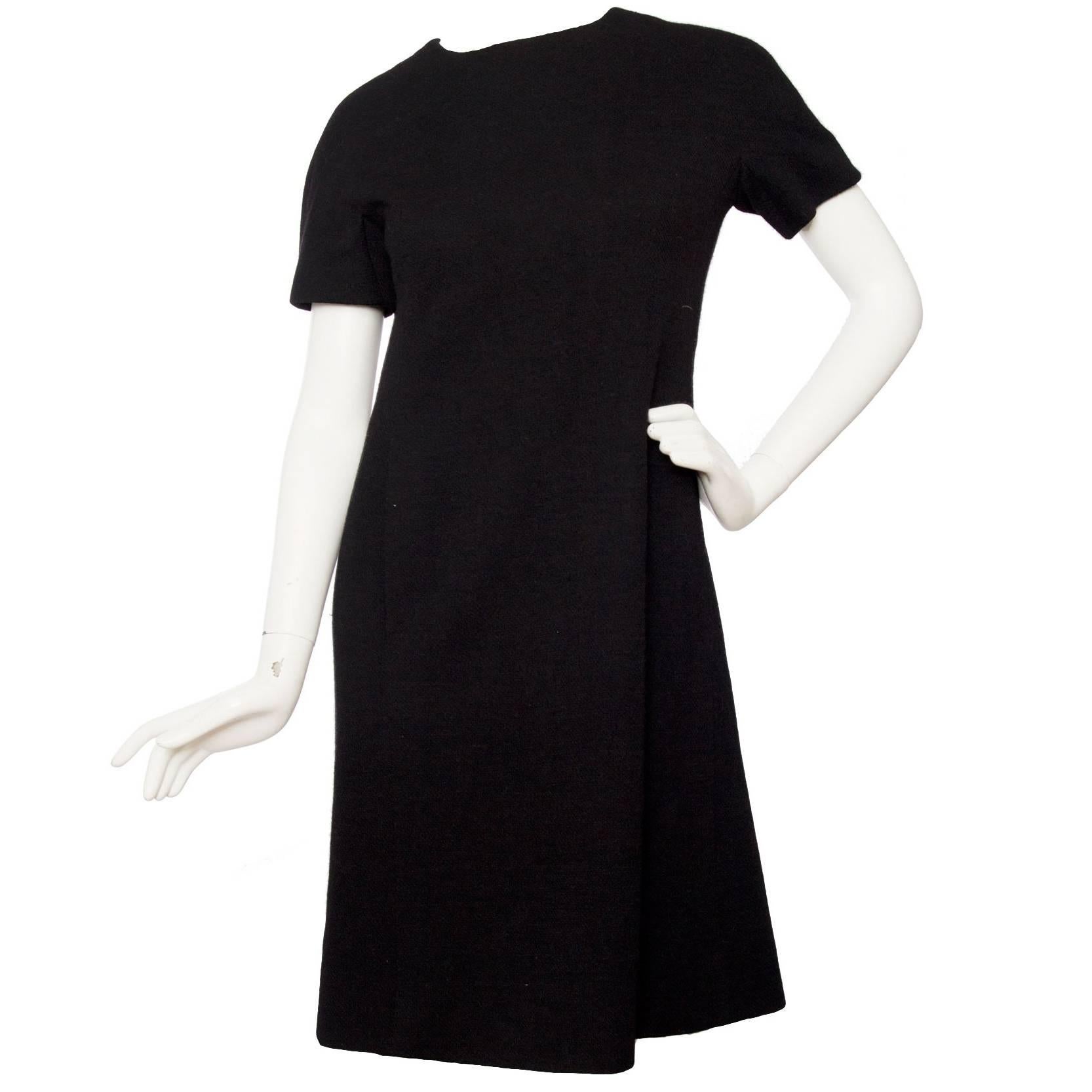 Givenchy Haute Couture Little Black Wool Dress, 1960s   For Sale