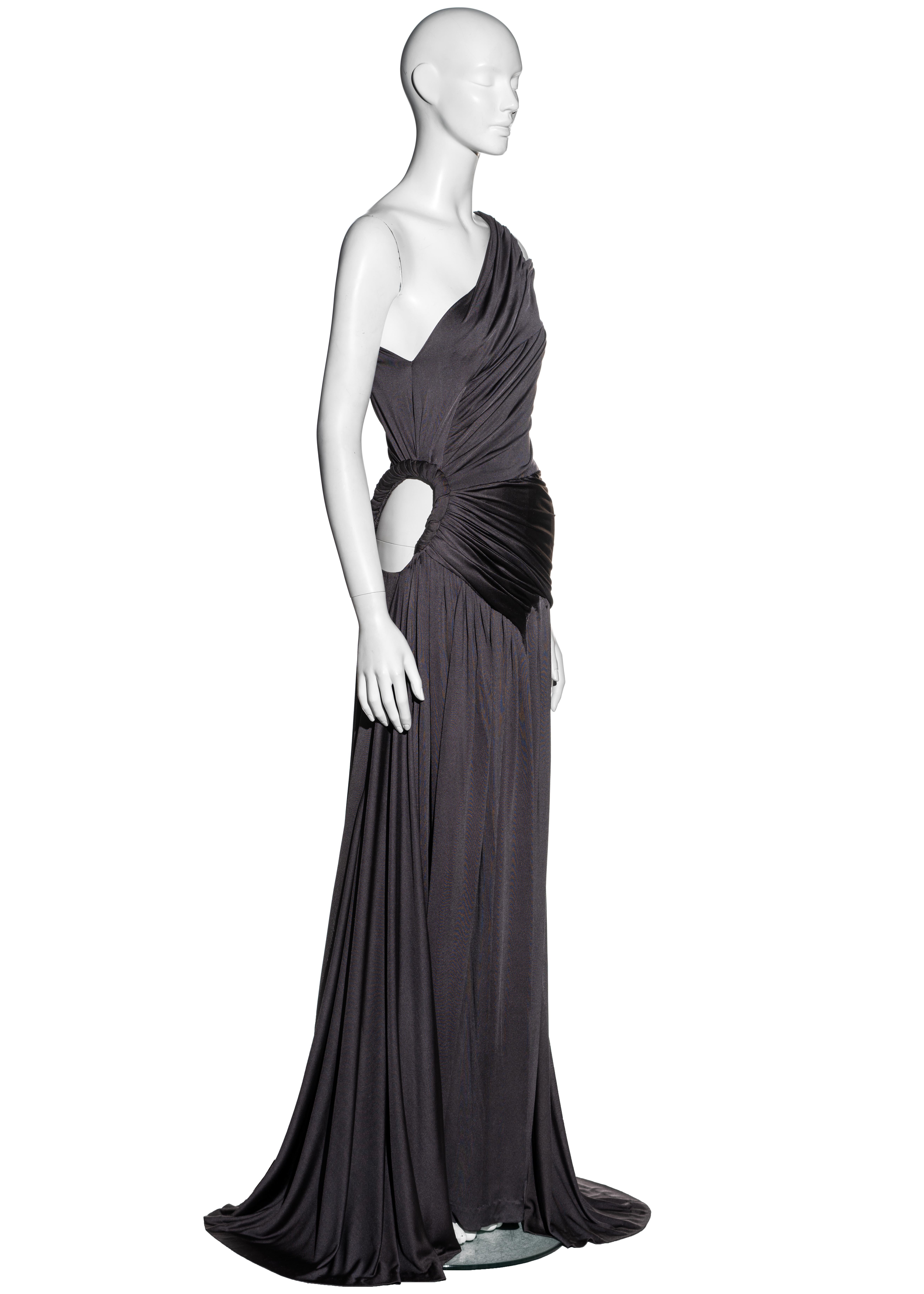 Black Givenchy Haute Couture mauve silk trained evening gown with cape, fw 2003 For Sale