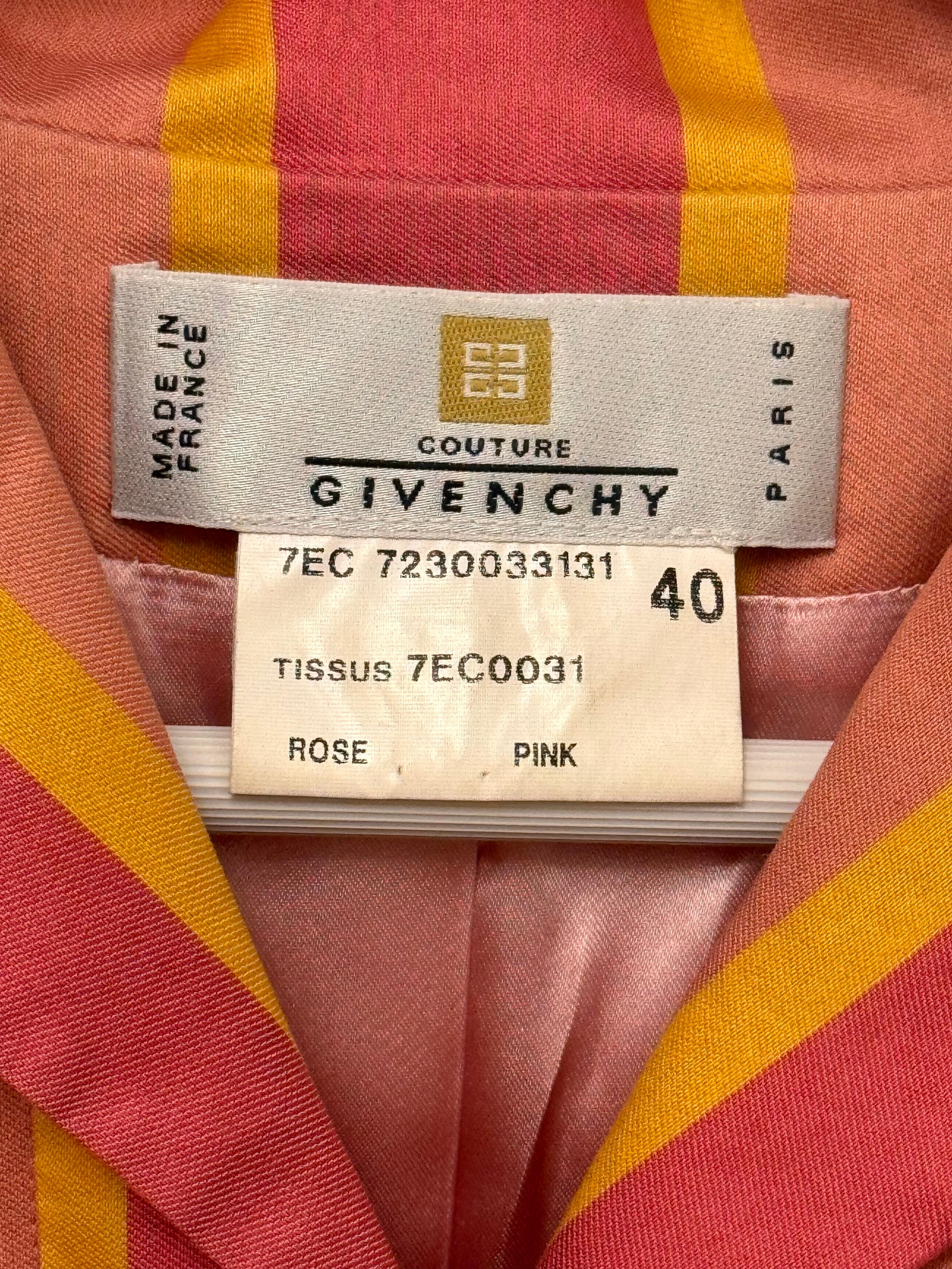 Rare Givenchy Haute Couture Printemps Eté 1997 veste en coton rose et soie à ruban noeud taille 40 FR