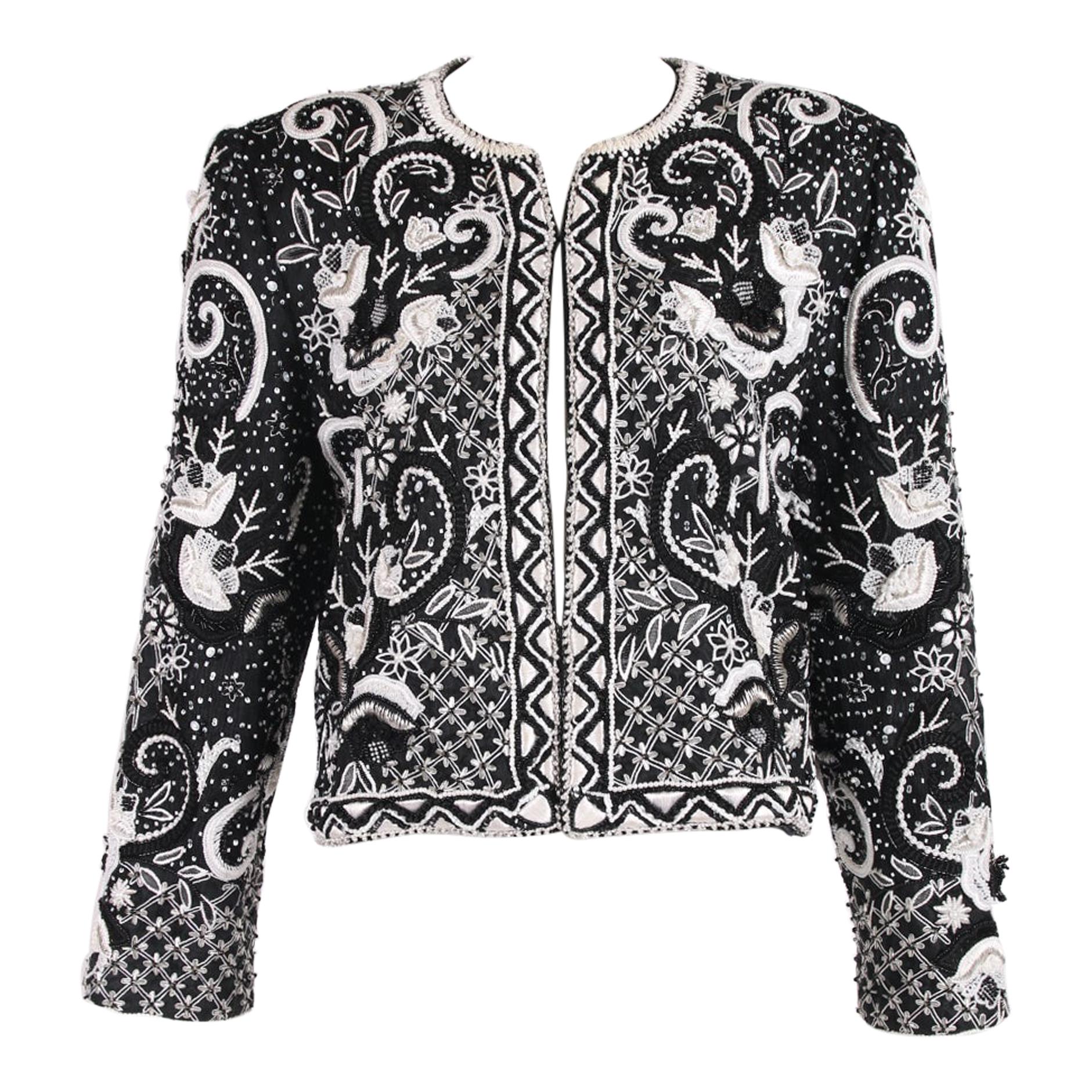 Givenchy Haute Couture Silk Black 
WhiteBeaded 
Embroidered Jacket No.69025