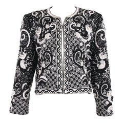 Givenchy Haute Couture Silk Black 
WhiteBeaded 
Embroidered Jacket No.69025