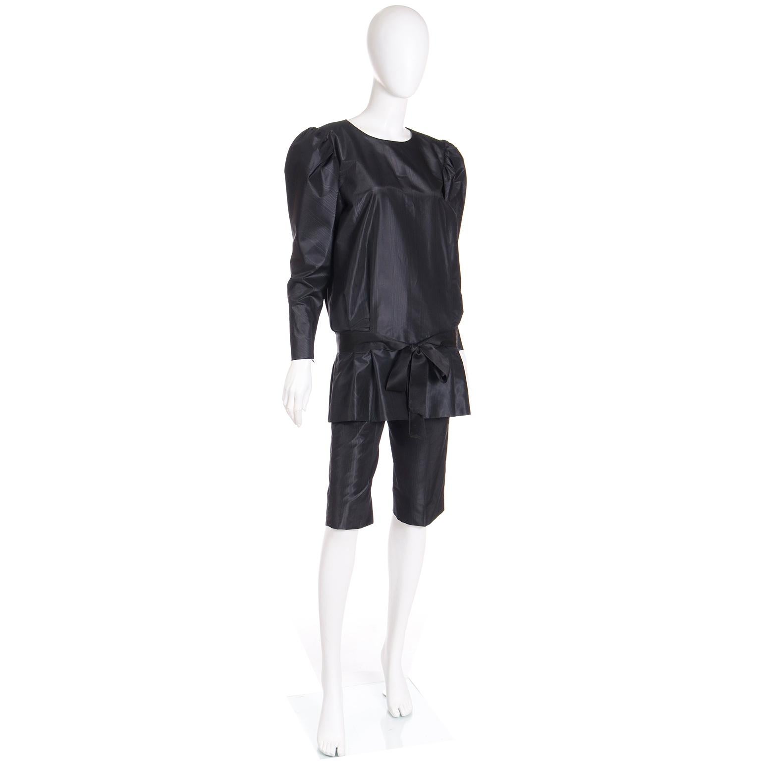 Givenchy Haute Couture Vintage 1980s Black Satin Shorts & Top Outfit In Excellent Condition In Portland, OR