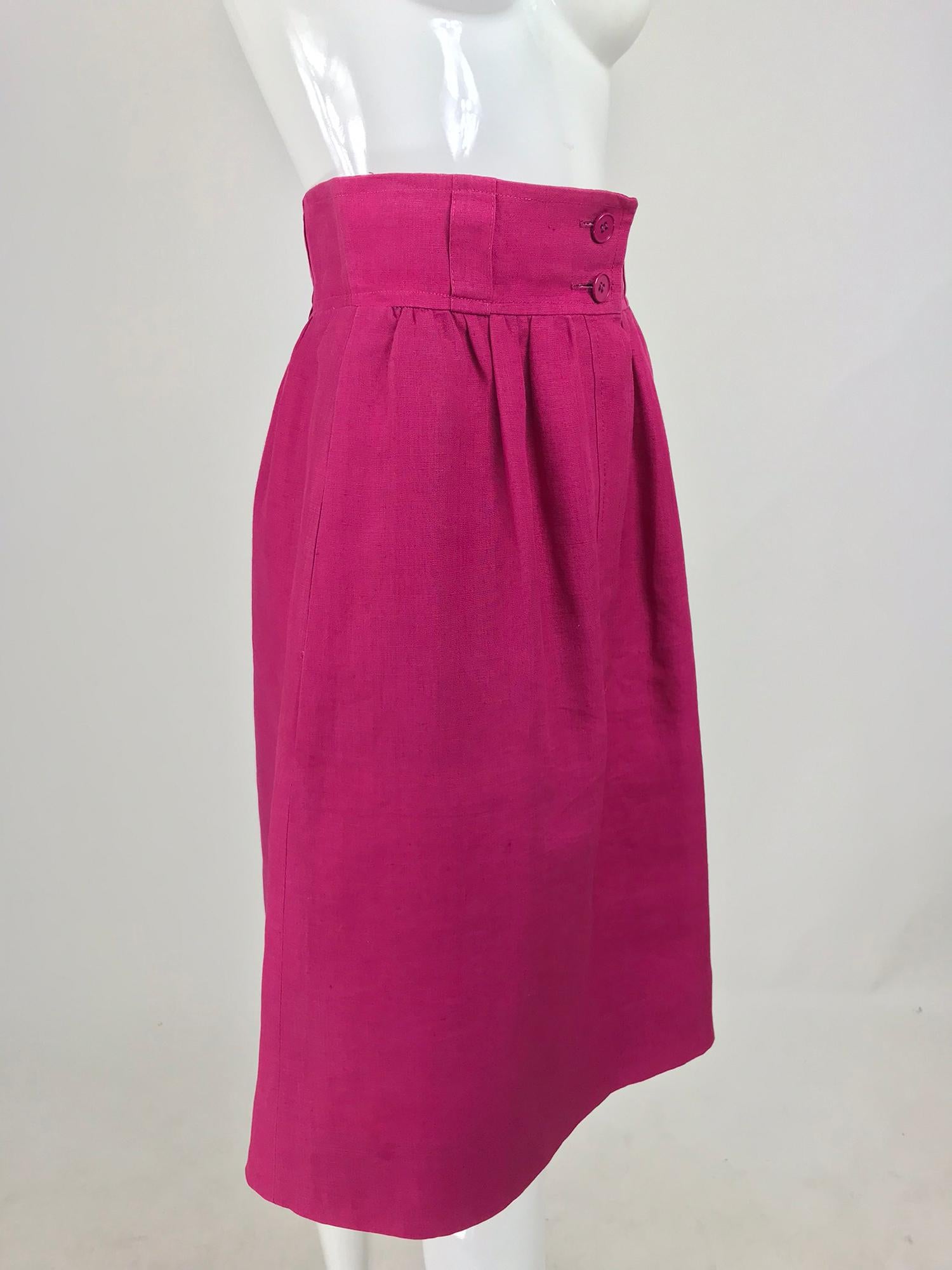 Givenchy Hot Pink Linen Skirt 1980s In Good Condition In West Palm Beach, FL