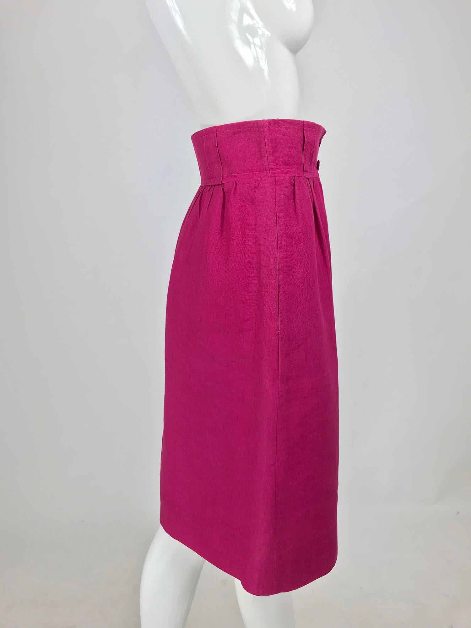 Women's Givenchy Hot Pink Linen Skirt 1980s
