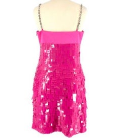 Givenchy Hot Pink Sequin and Chain Strap Cocktail Dress
