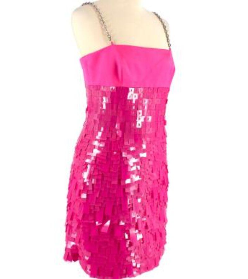 Givenchy Hot Pink Sequin and Chain Strap Cocktail Dress In Excellent Condition For Sale In London, GB