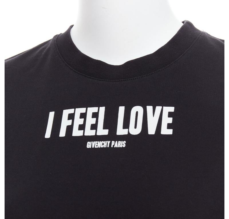 GIVENCHY I FEEL LOVE black cotton white print crew neck tshirt XS For Sale 3