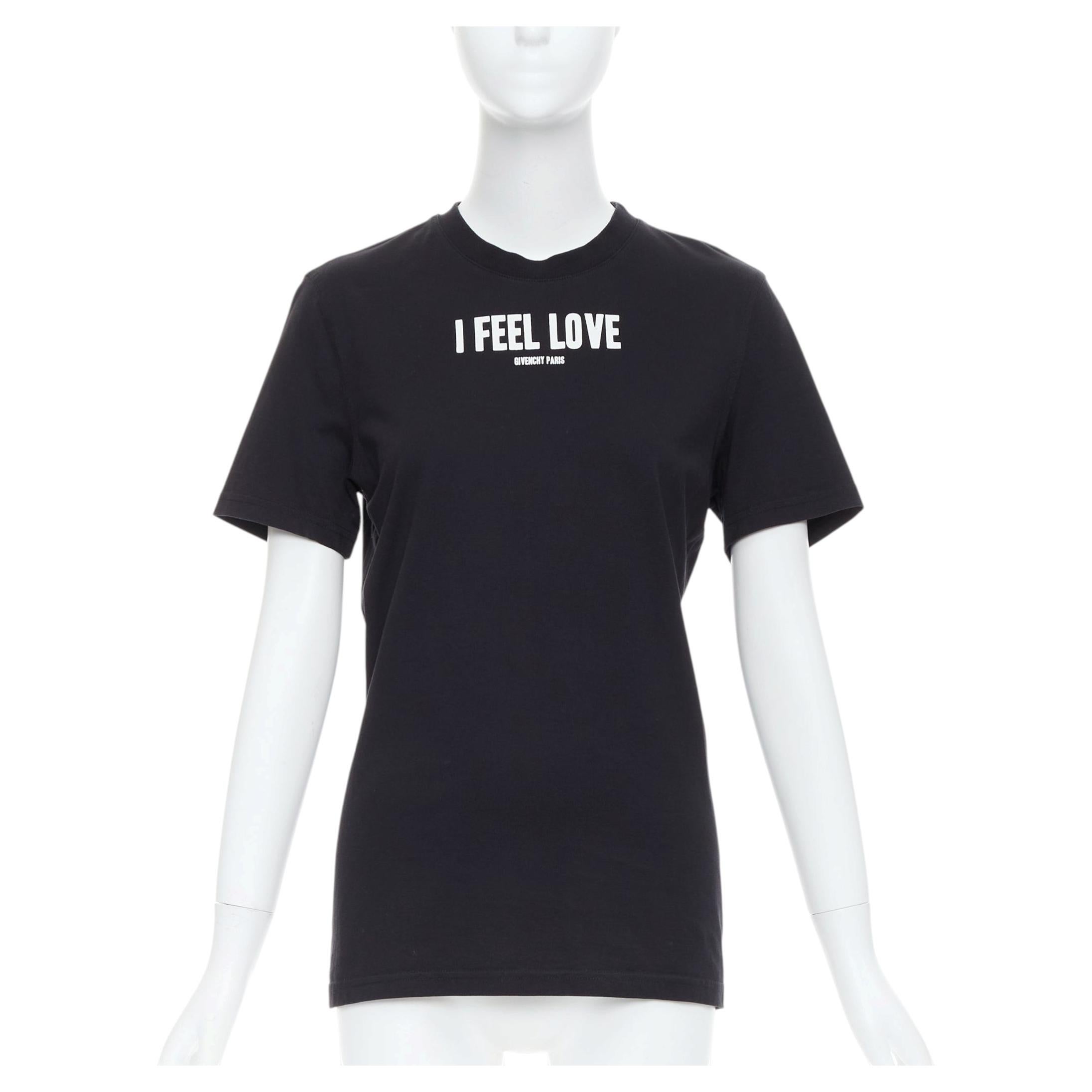 GIVENCHY I FEEL LOVE black cotton white print crew neck tshirt XS For Sale
