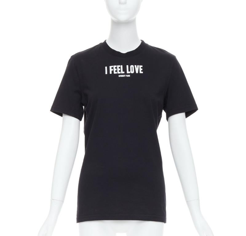GIVENCHY I FEEL LOVE black cotton white print crew neck tshirt XS For Sale