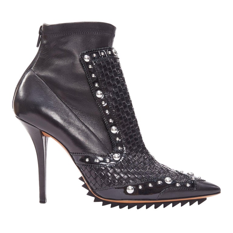 GIVENCHY Iron Line basketweave leather silver studs pointy ankle