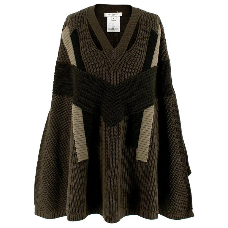 Givenchy Khaki Cable Knit Wool and Cashmere Poncho - Size M For Sale at  1stDibs