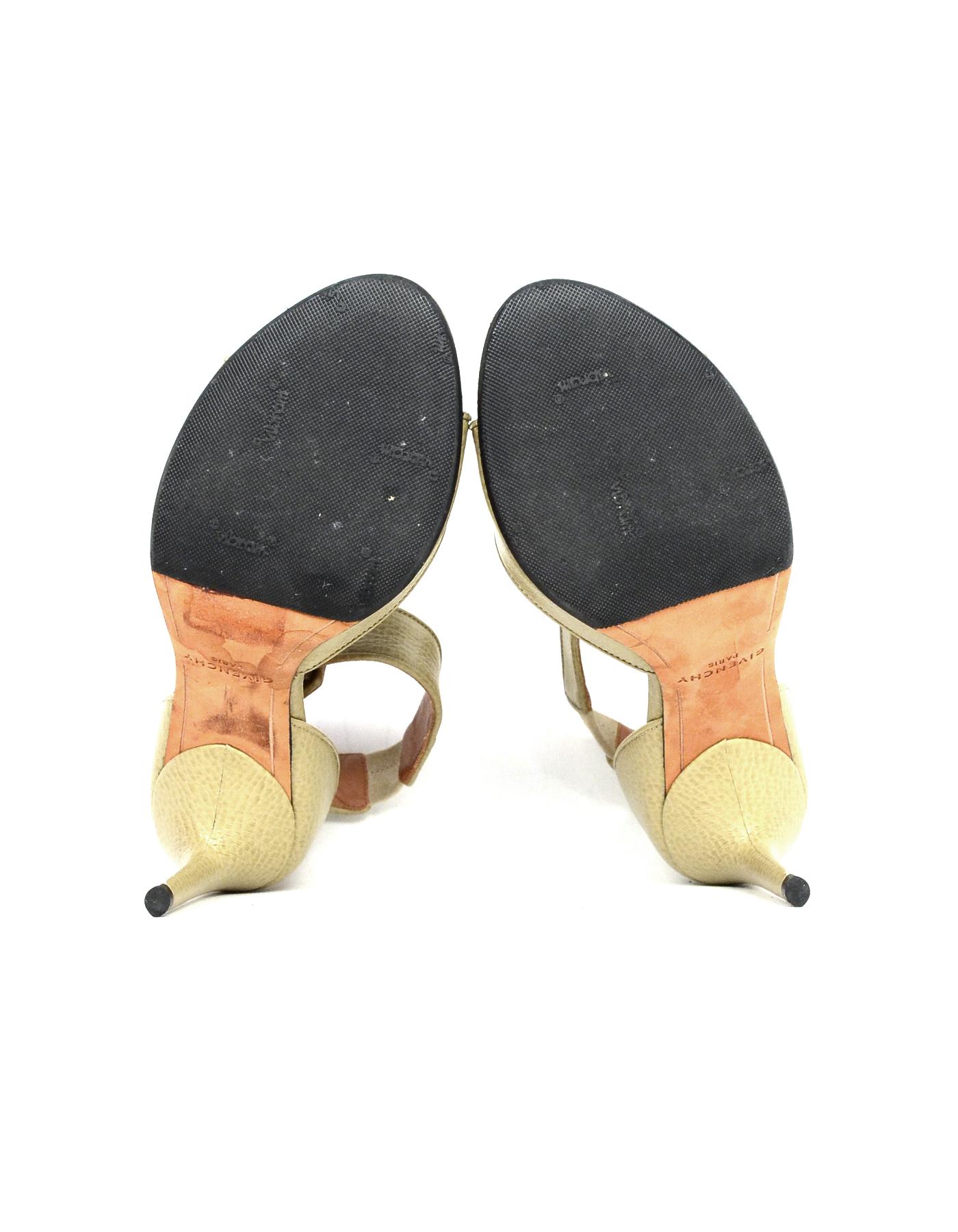 Givenchy Khaki Pebbled Leather Shark Tooth Sandals Sz 5.5 1