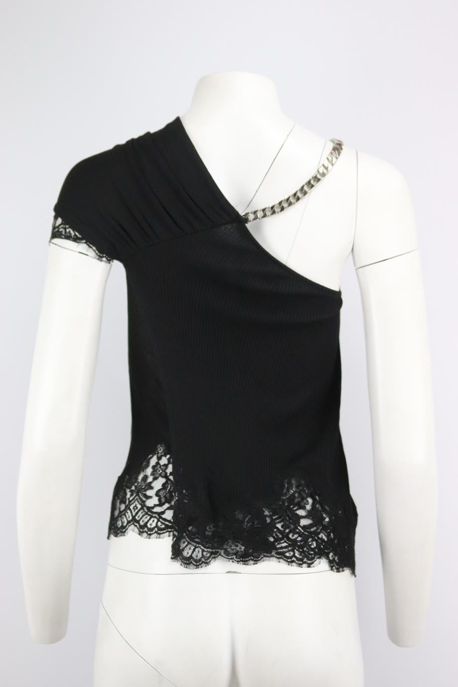 Givenchy Lace Trimmed Ribbed Knit Top Small In Excellent Condition In London, GB