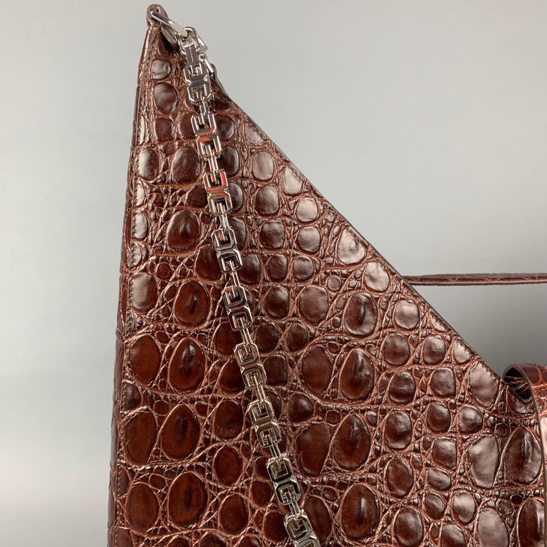 GIVENCHY Large Cut Out Bag Brown Embossed Croc Leather Shoulder Unisex