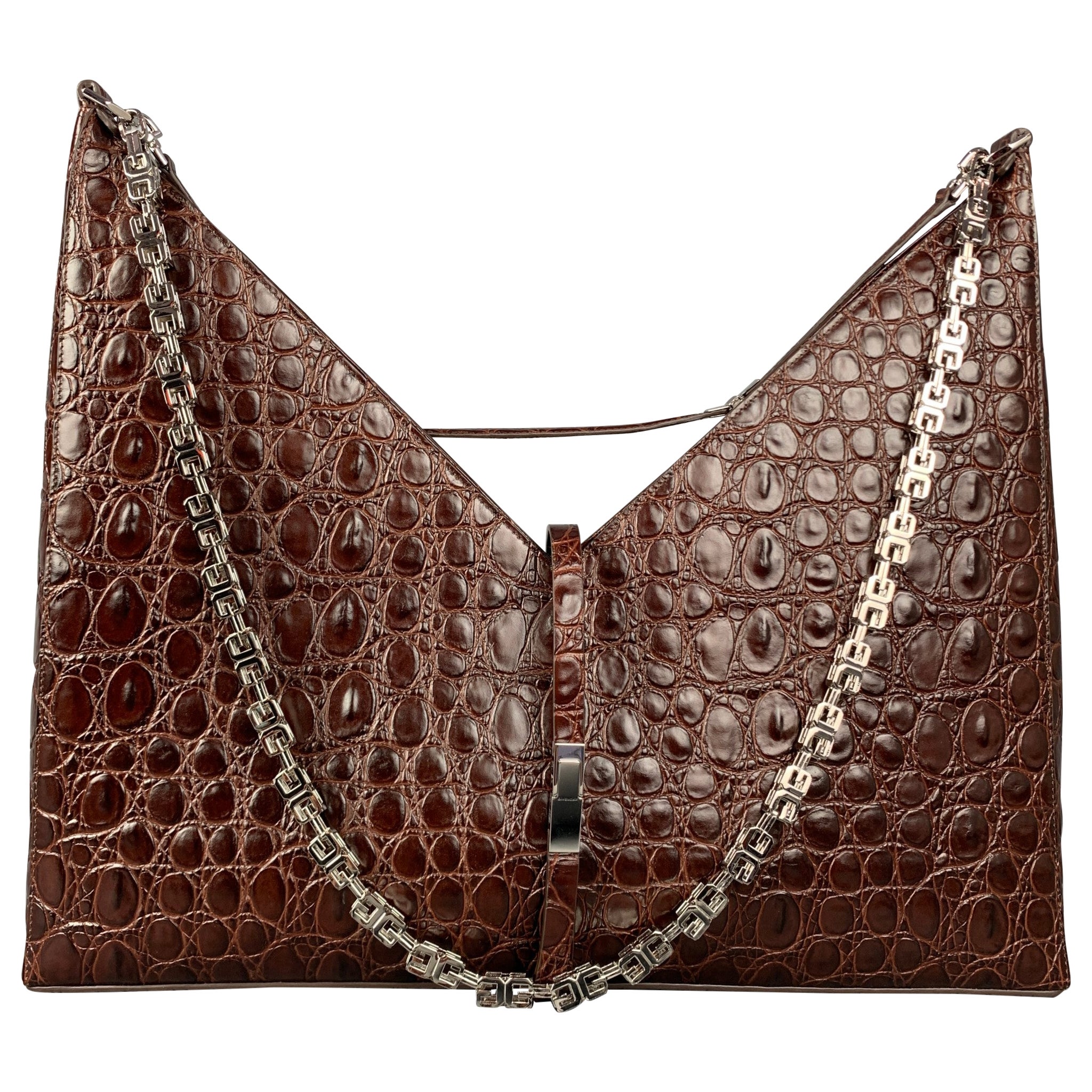 GIVENCHY Große ausgeschnittene Tasche Braun Geprägtes Krokoleder Schulter Unisex Handtasche
