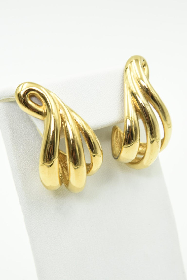 Large Ribbon Hoop Givenchy Large Gold Toned Stylized Open Swirl Ribbon Hoop Earrings For ...