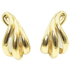 Retro Givenchy Large Gold Toned Stylized Open Swirl Ribbon Hoop Earrings