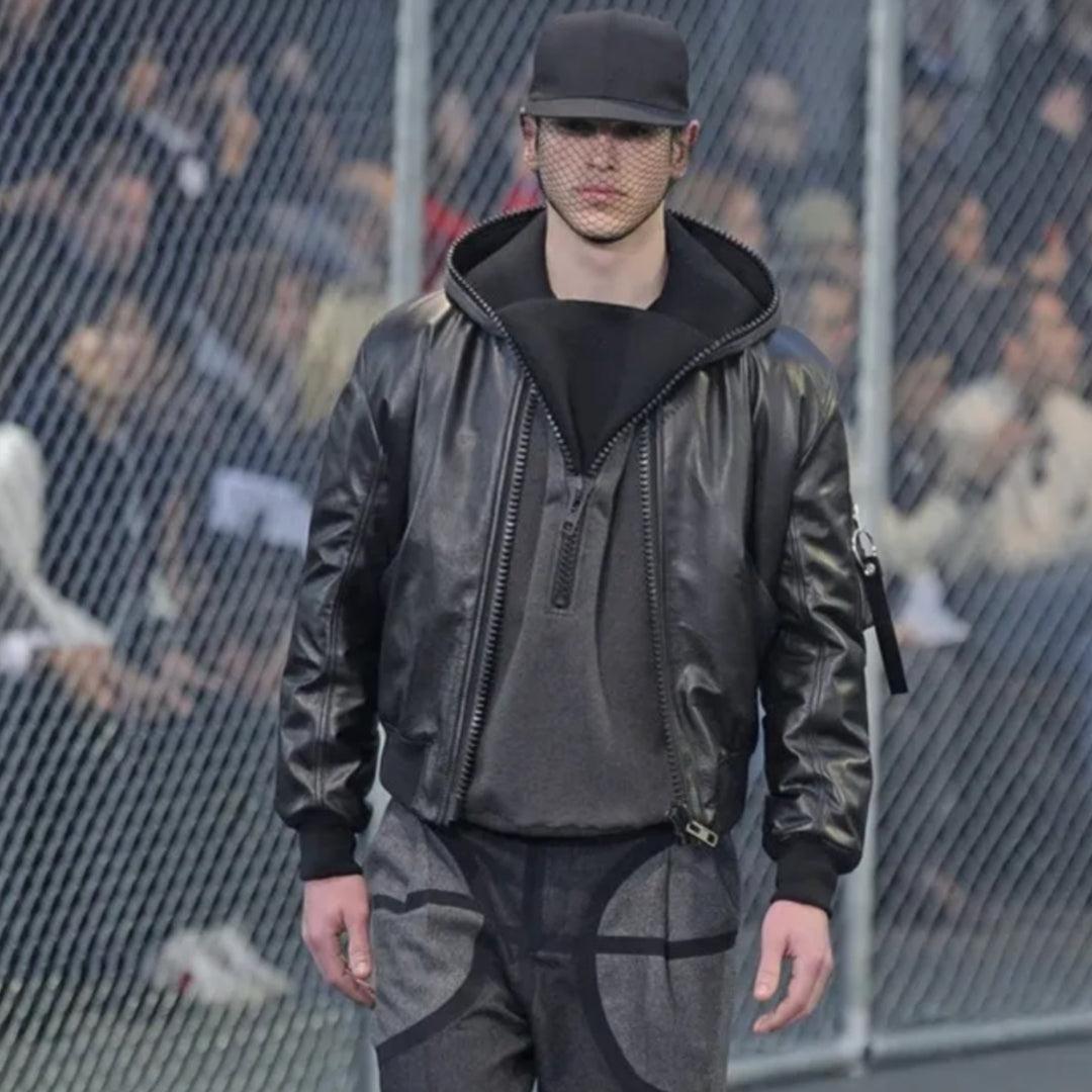Expertly crafted from supple calfskin leather, Givenchy's bomber jacket from the FW 2014/15 runway collection boasts a loose fit and avant garde style. With oversized zipper details and a sleeve pocket, this jacket is perfect for a street style