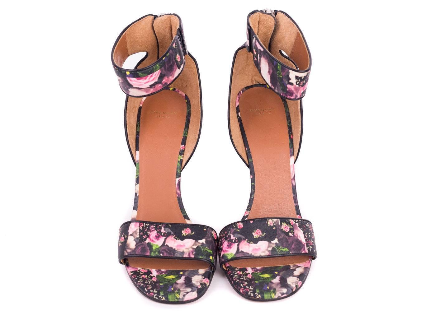Brown Givenchy Leather Floral Curved Heel D'Orsay Sandals For Sale