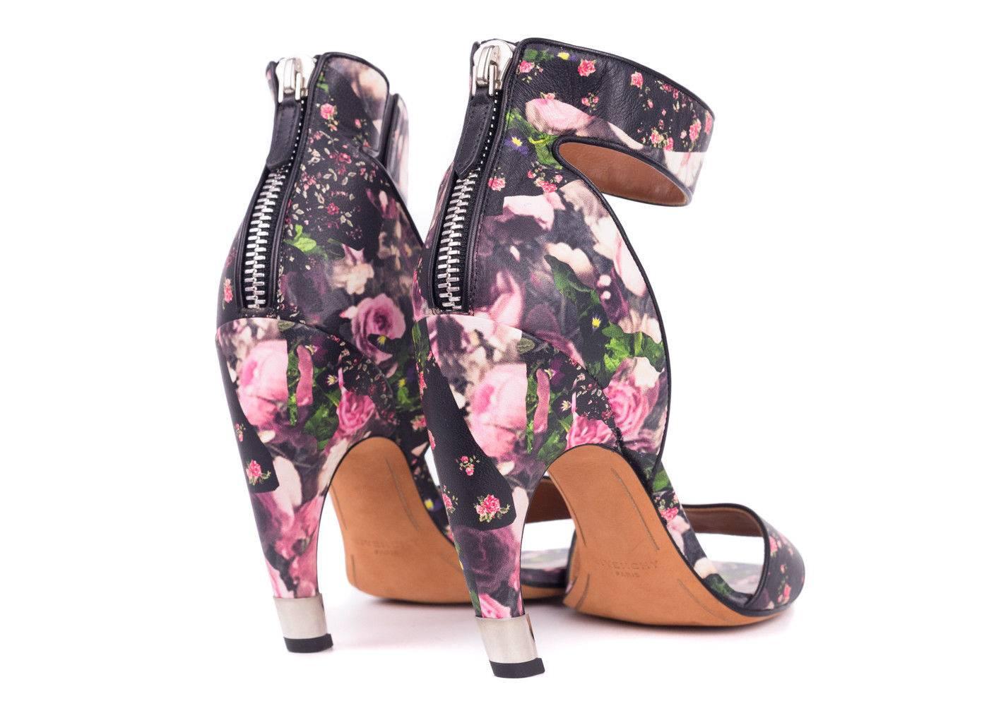 Givenchy Leather Floral Curved Heel D'Orsay Sandals In Excellent Condition For Sale In Brooklyn, NY