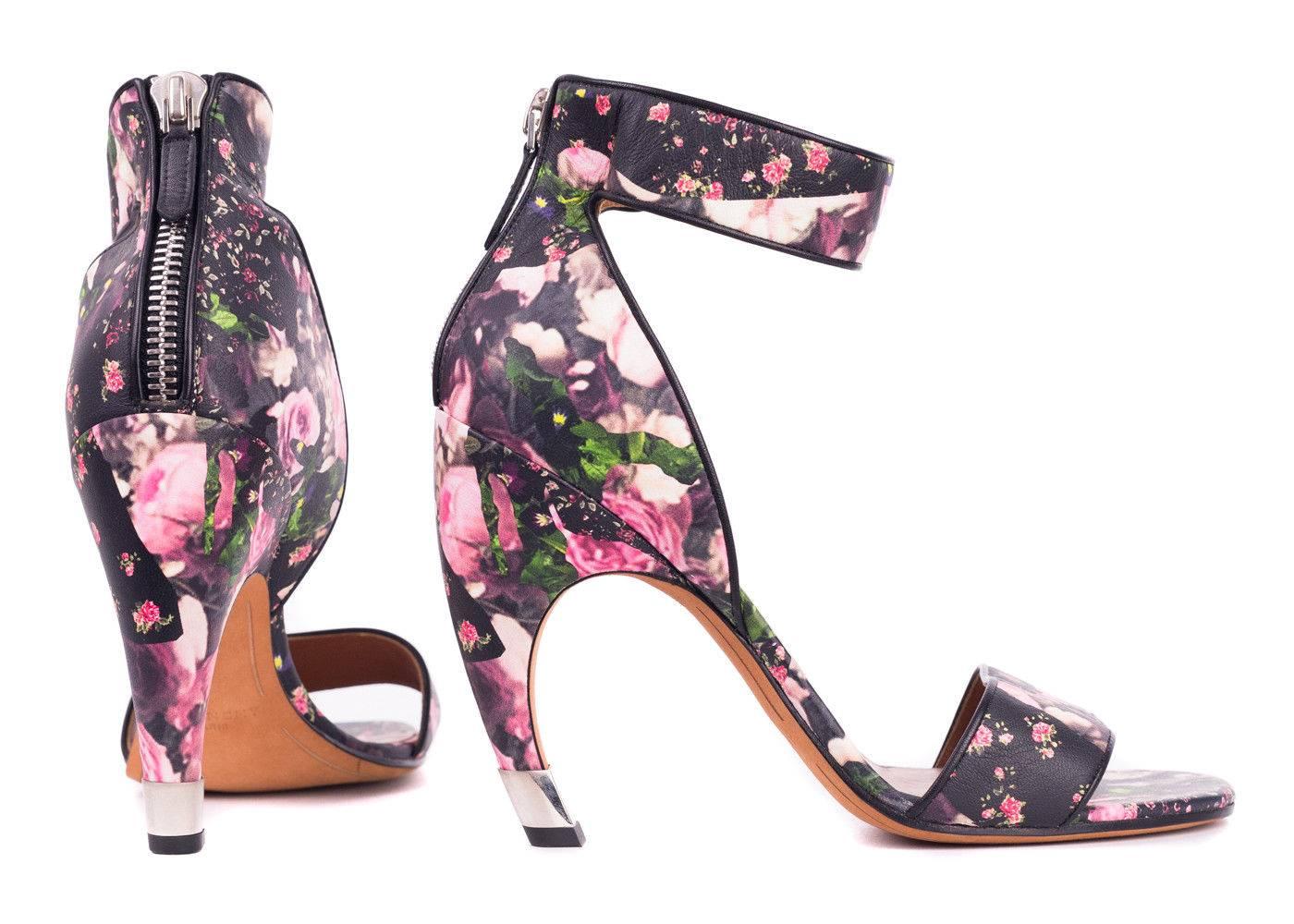 Women's Givenchy Leather Floral Curved Heel D'Orsay Sandals For Sale