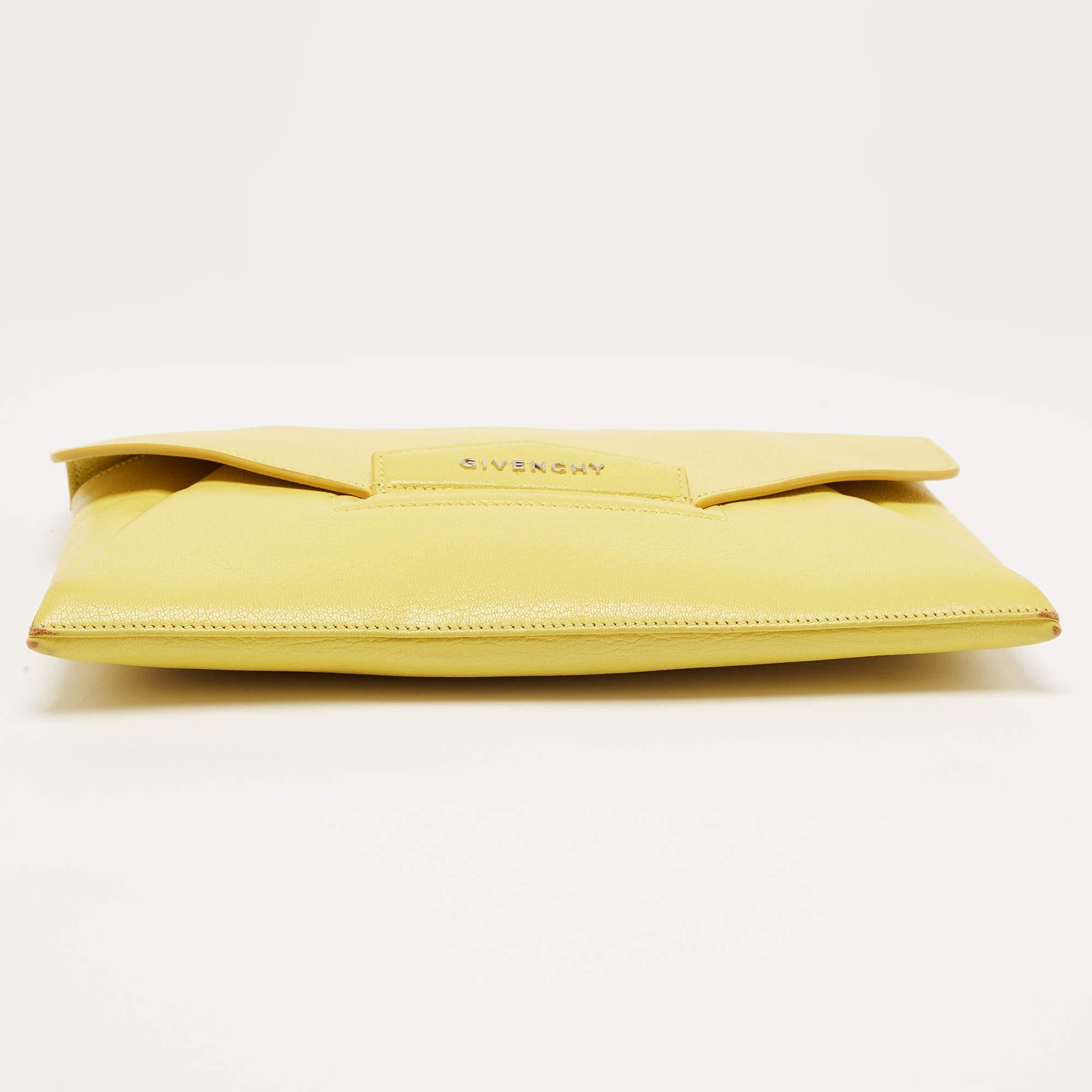 Women's Givenchy Lemon Yellow Leather Medium Envelope Antigona Clutch