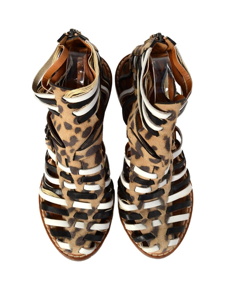 Givenchy Leopard Print Caged Strappy Heels Sz 39 For Sale at 1stDibs