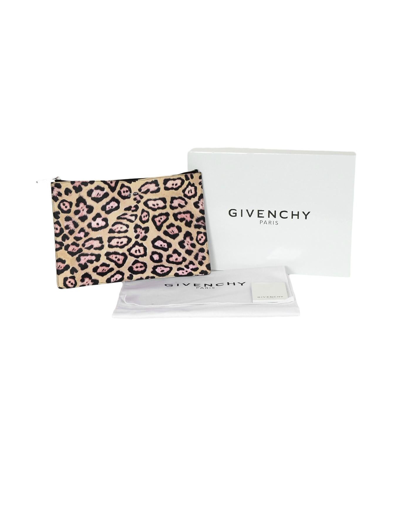 Givenchy Leopard Print Grained Leather Zip Top Clutch Bag 4
