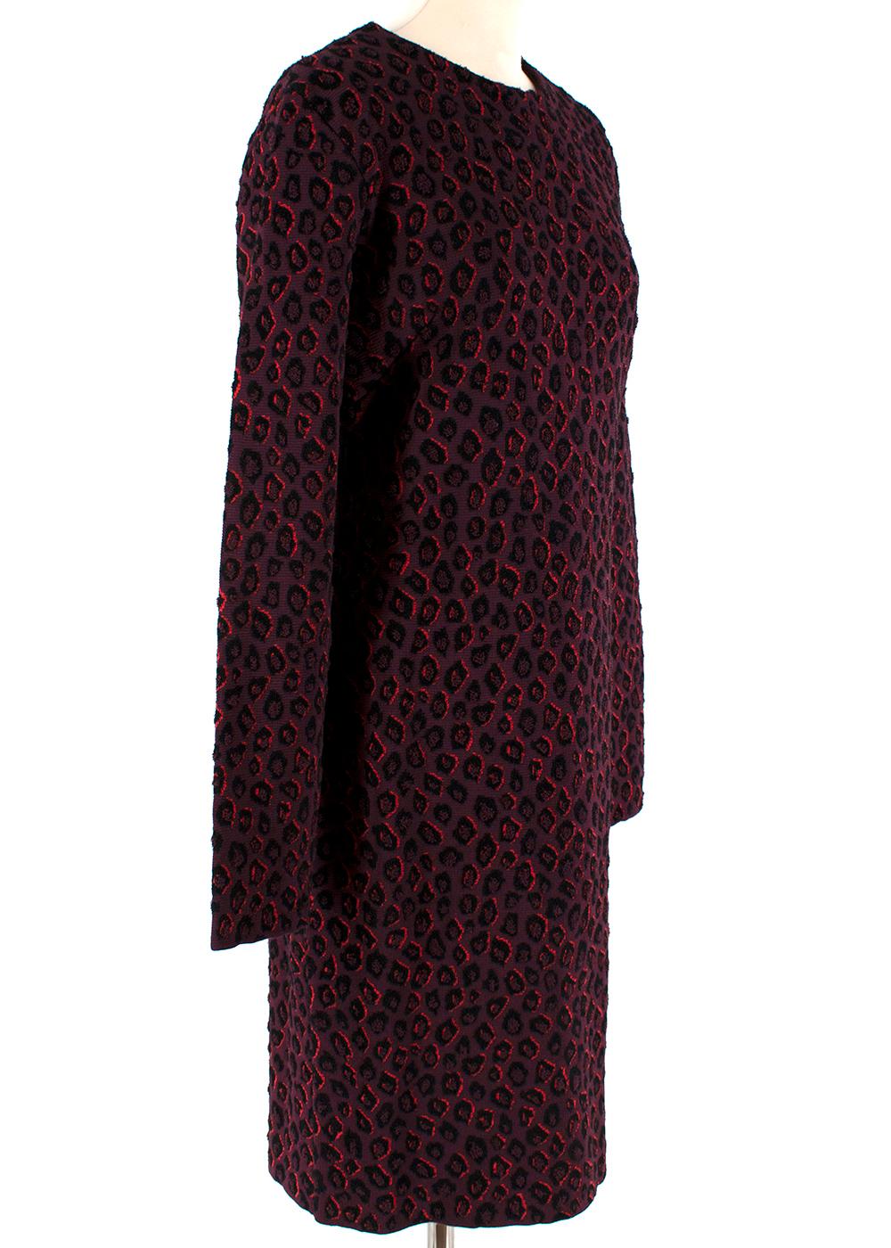 Black Givenchy Leopard Print Knit Burgundy Midi Dress L