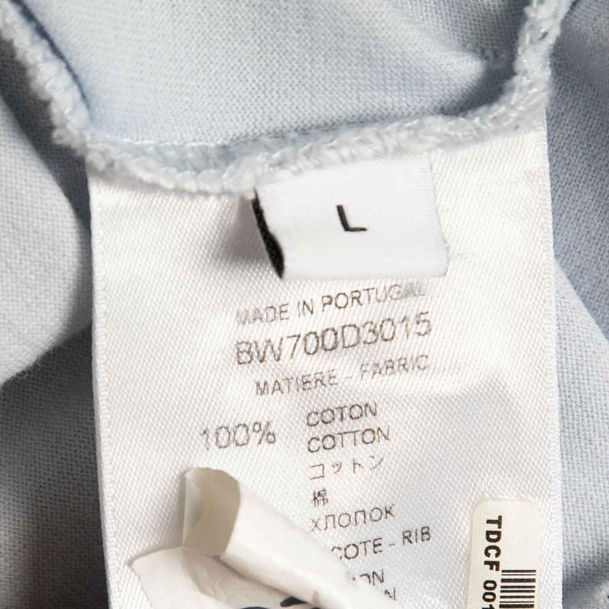 Gray Givenchy Light Blue Logo Printed Cotton Distressed T-Shirt L