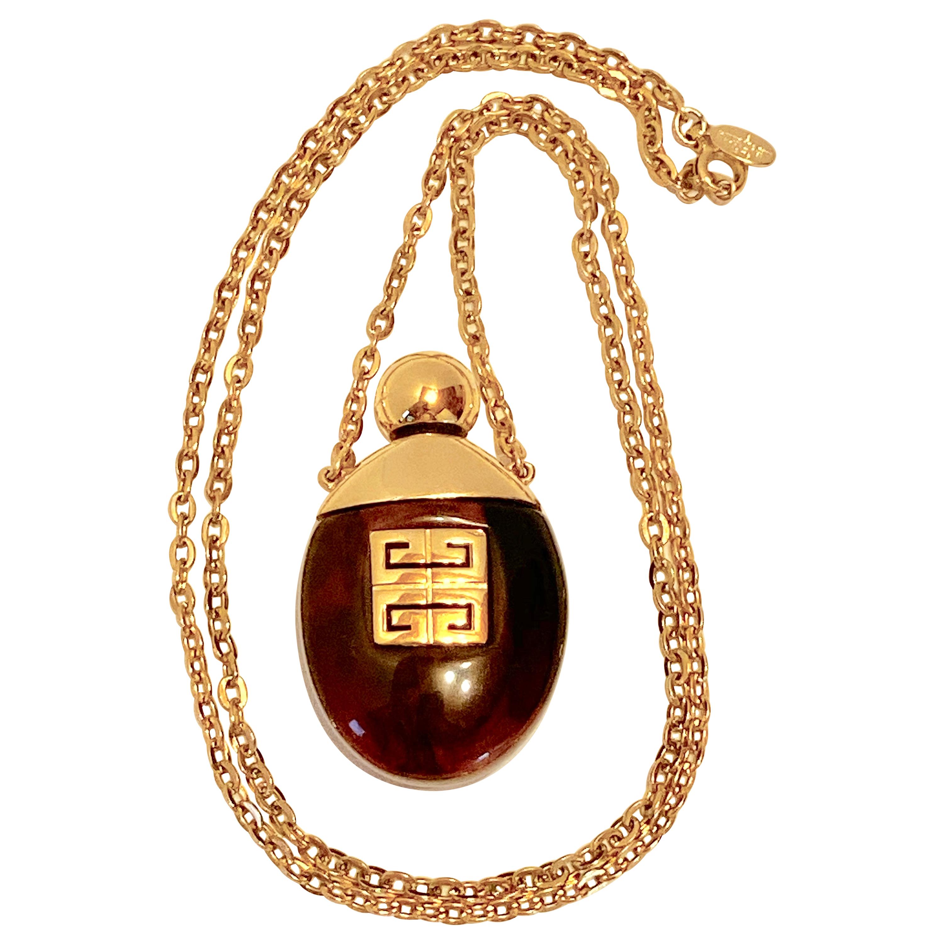 Givenchy "Limited Edition" 'Tortoise Shell' Lucite Perfume Pendant Necklace For Sale