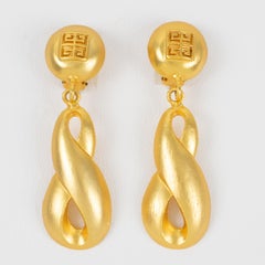 Givenchy Logo Satin Gilt Metal Dangle Clip Earrings