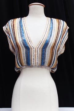 Givenchy lovely evening top in chiffon and beads with stripes