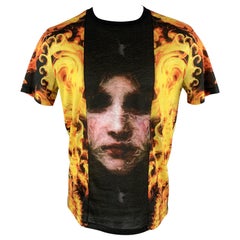 GIVENCHY "Madonna in Flames" Size XS Black & Yellow Flames Polyester T-Shirt