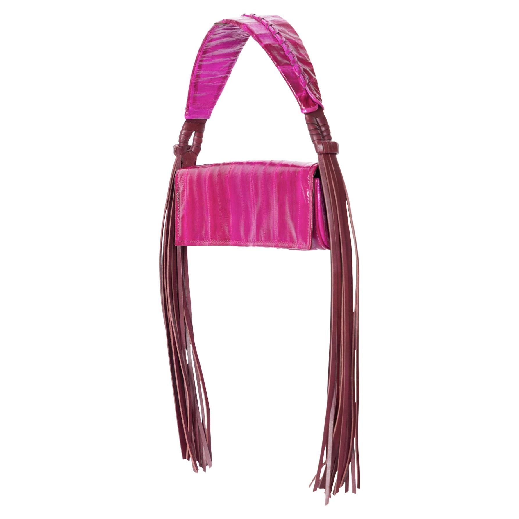 Givenchy Magenta Eel Skin Leather Fringe Shoulder bag, 2009 For Sale