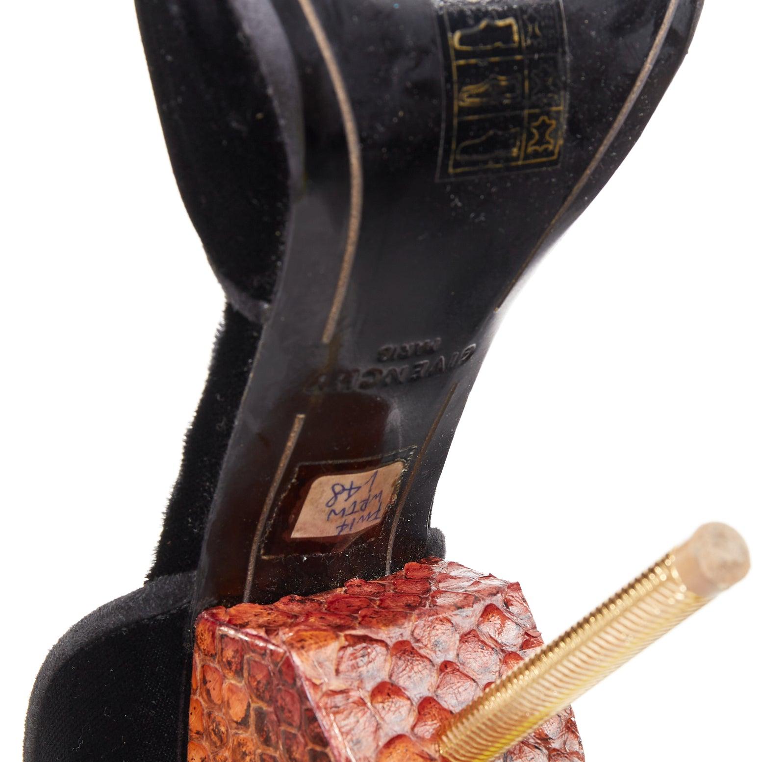 GIVENCHY Matilda Browne velours noir cuir de serpent marron sandale à talon en métal EU40 en vente 5