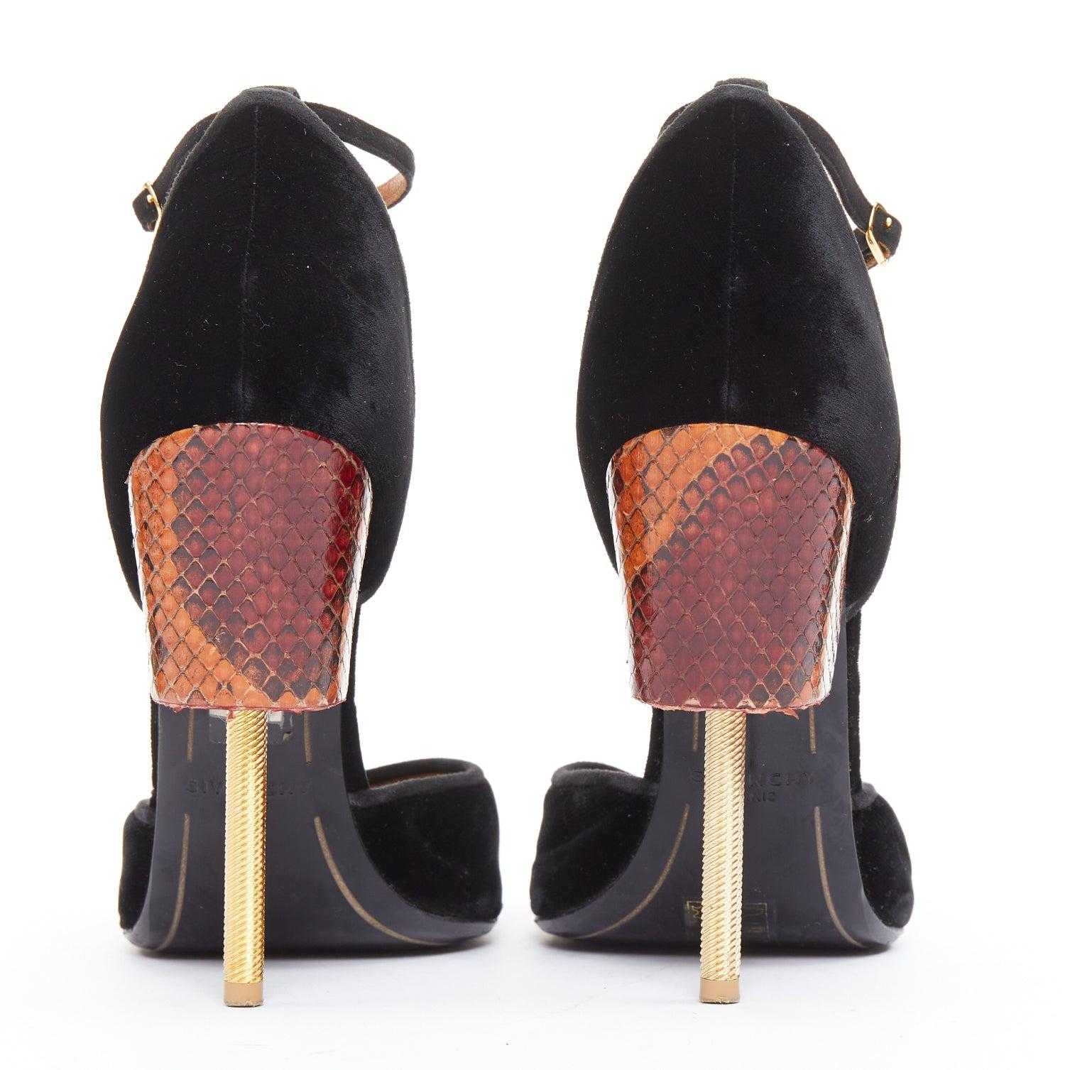 GIVENCHY Matilda Browne velours noir cuir de serpent marron sandale à talon en métal EU40 Pour femmes en vente